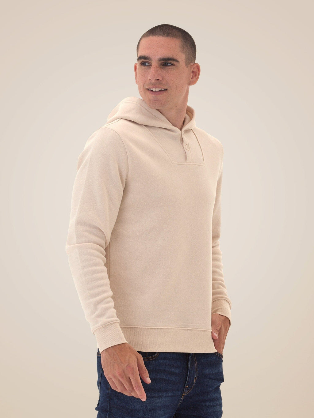 Triblend Fleece Henley Hoodie with Classic Fit and Button Detail