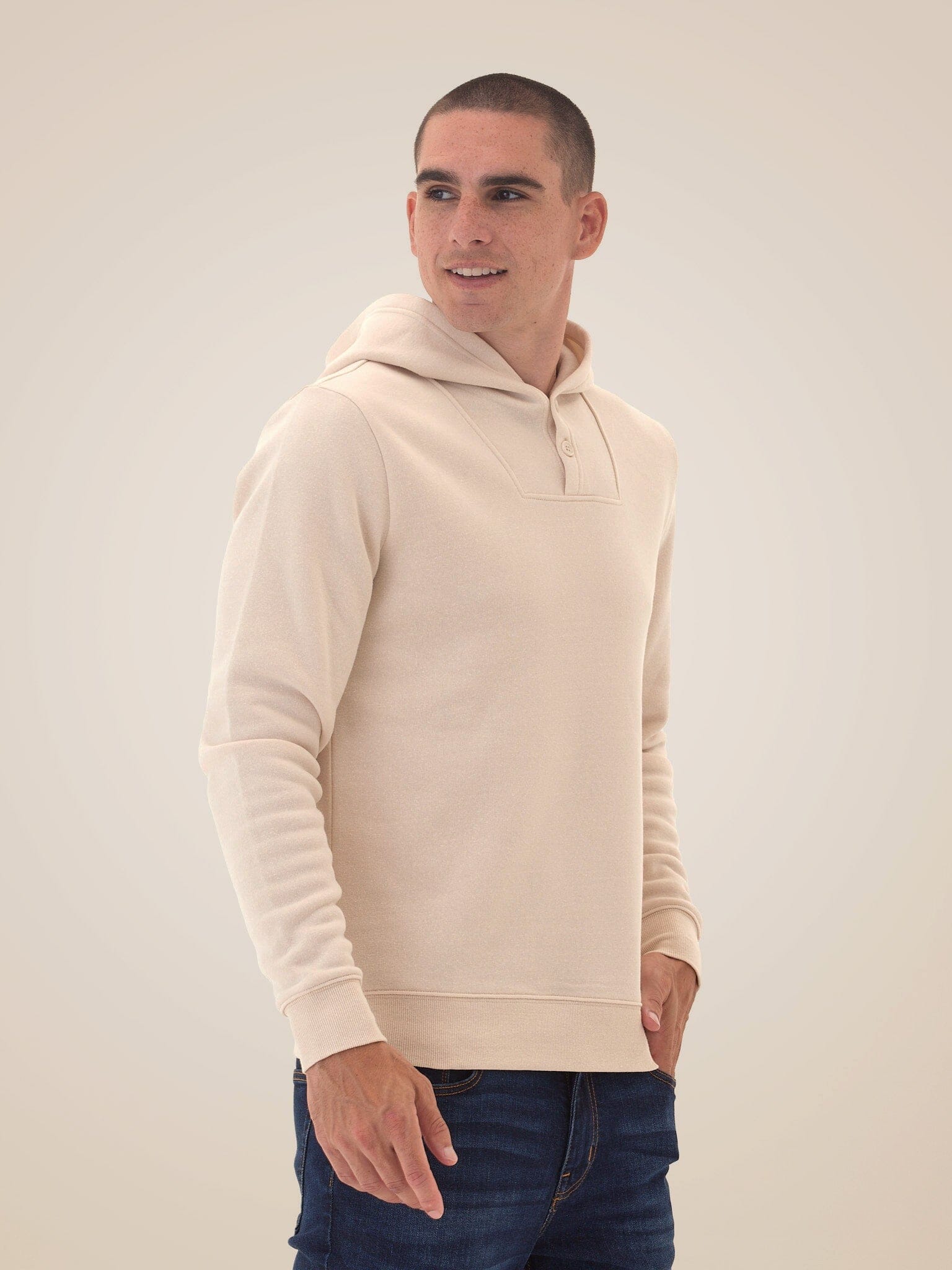 Triblend Fleece Henley Hoodie with Classic Fit and Button Detail