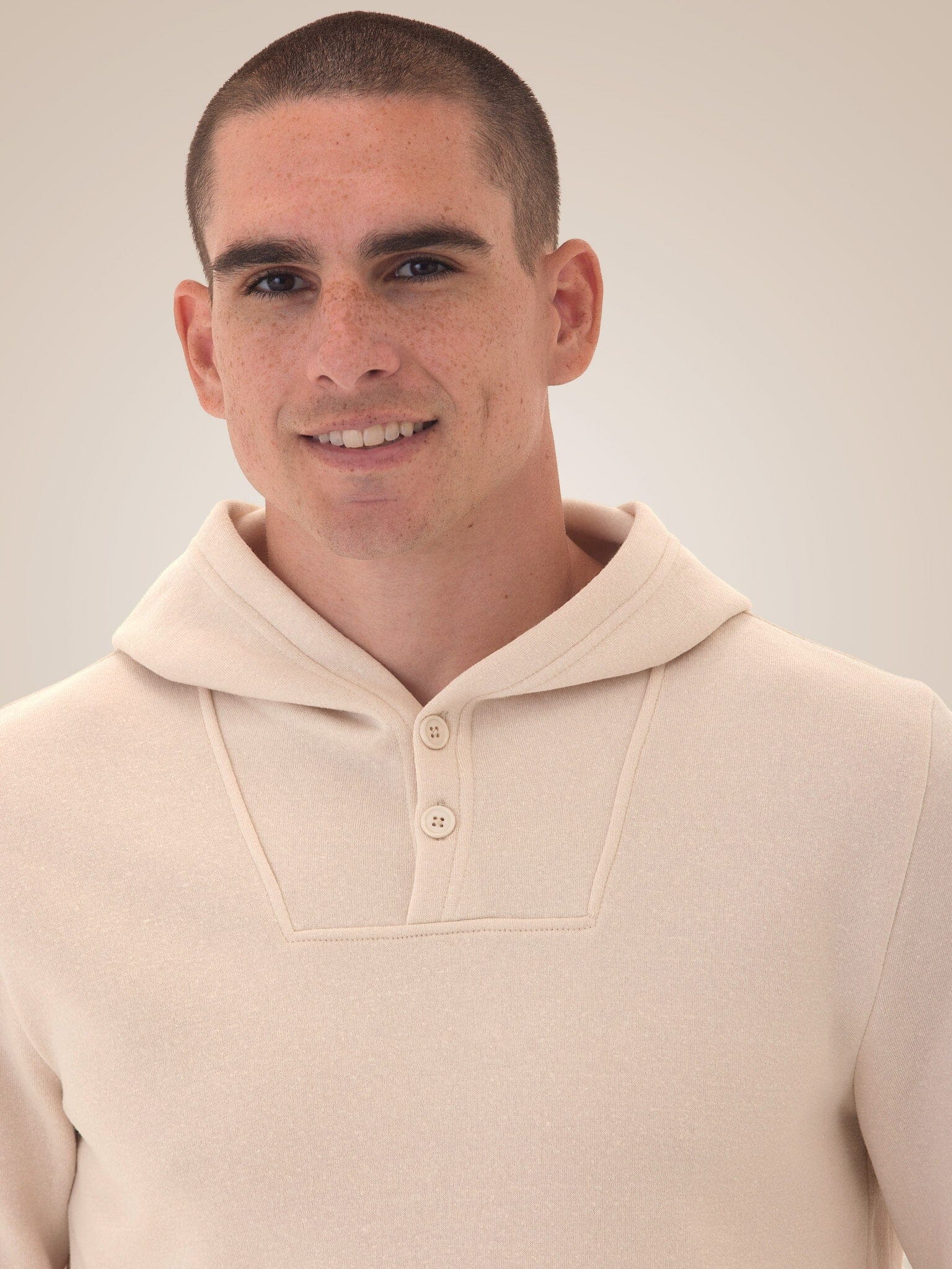 Kieran Triblend Fleece Henley Hoodie featuring button neck detail and soft fleece fabric