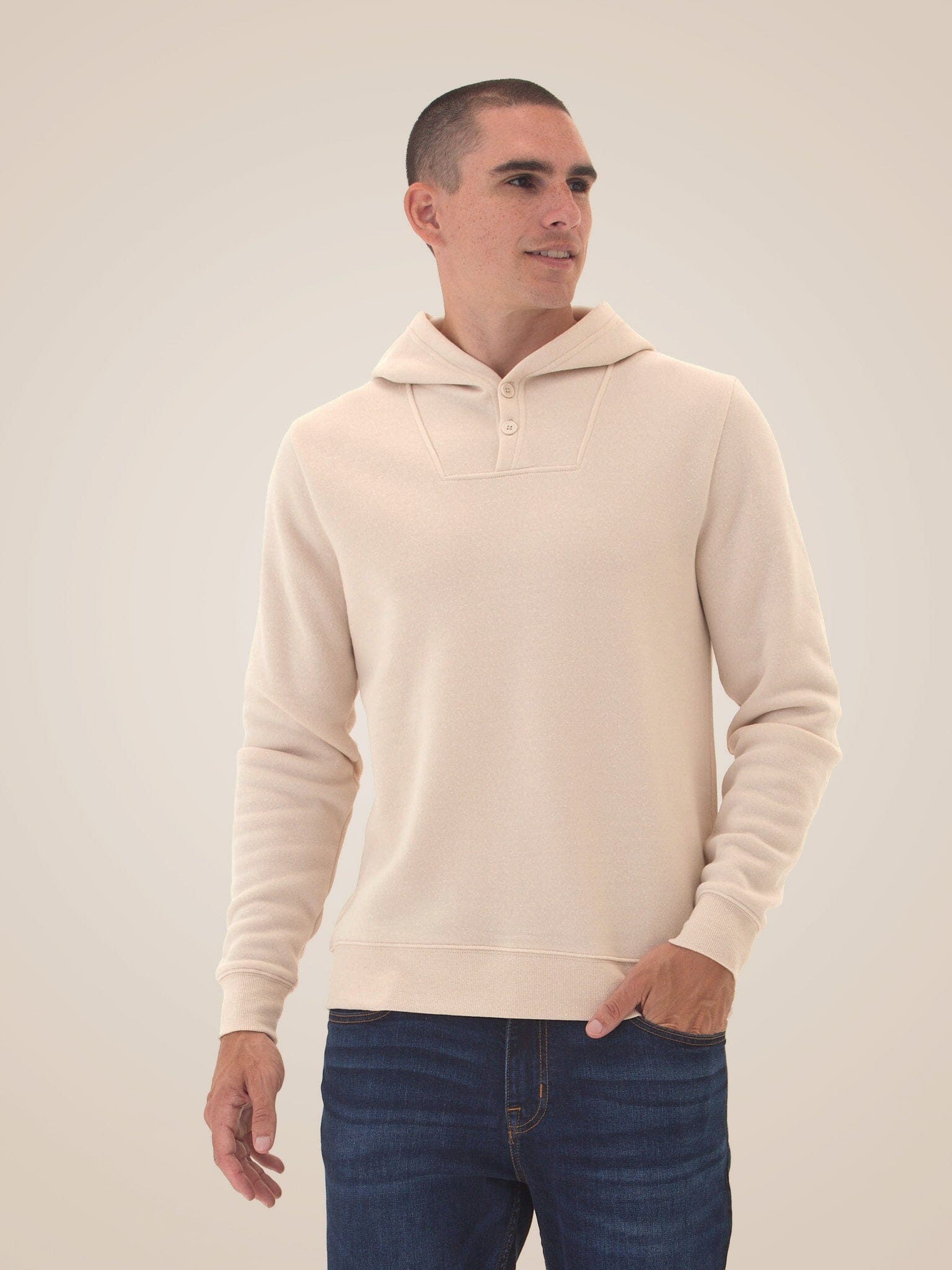 Triblend Fleece Henley Hoodie with Classic Fit and Button Detail
