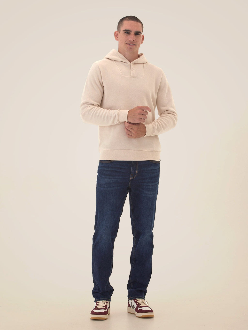 Triblend Fleece Henley Hoodie with Classic Fit and Button Detail