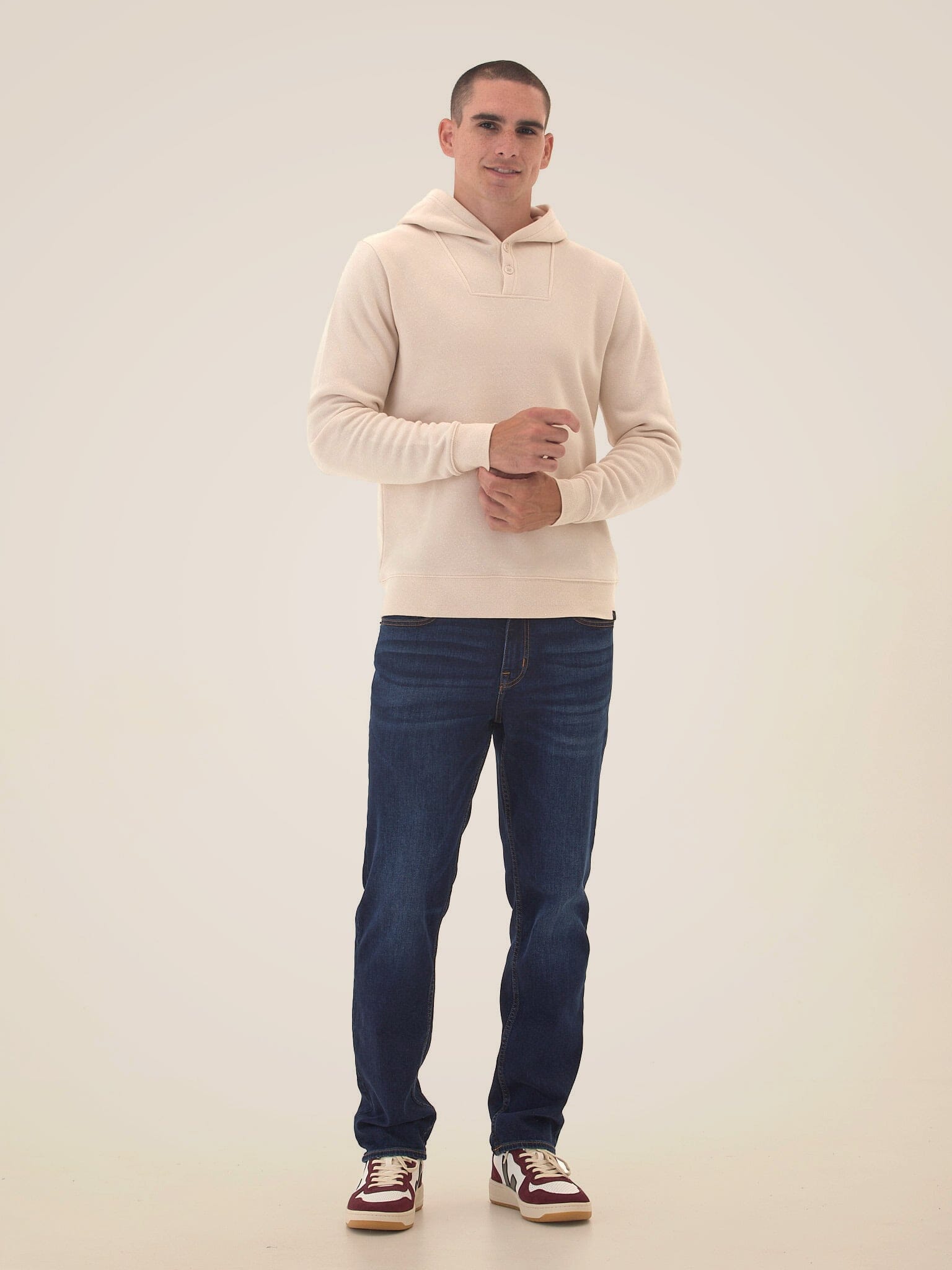 Triblend Fleece Henley Hoodie with Classic Fit and Button Detail