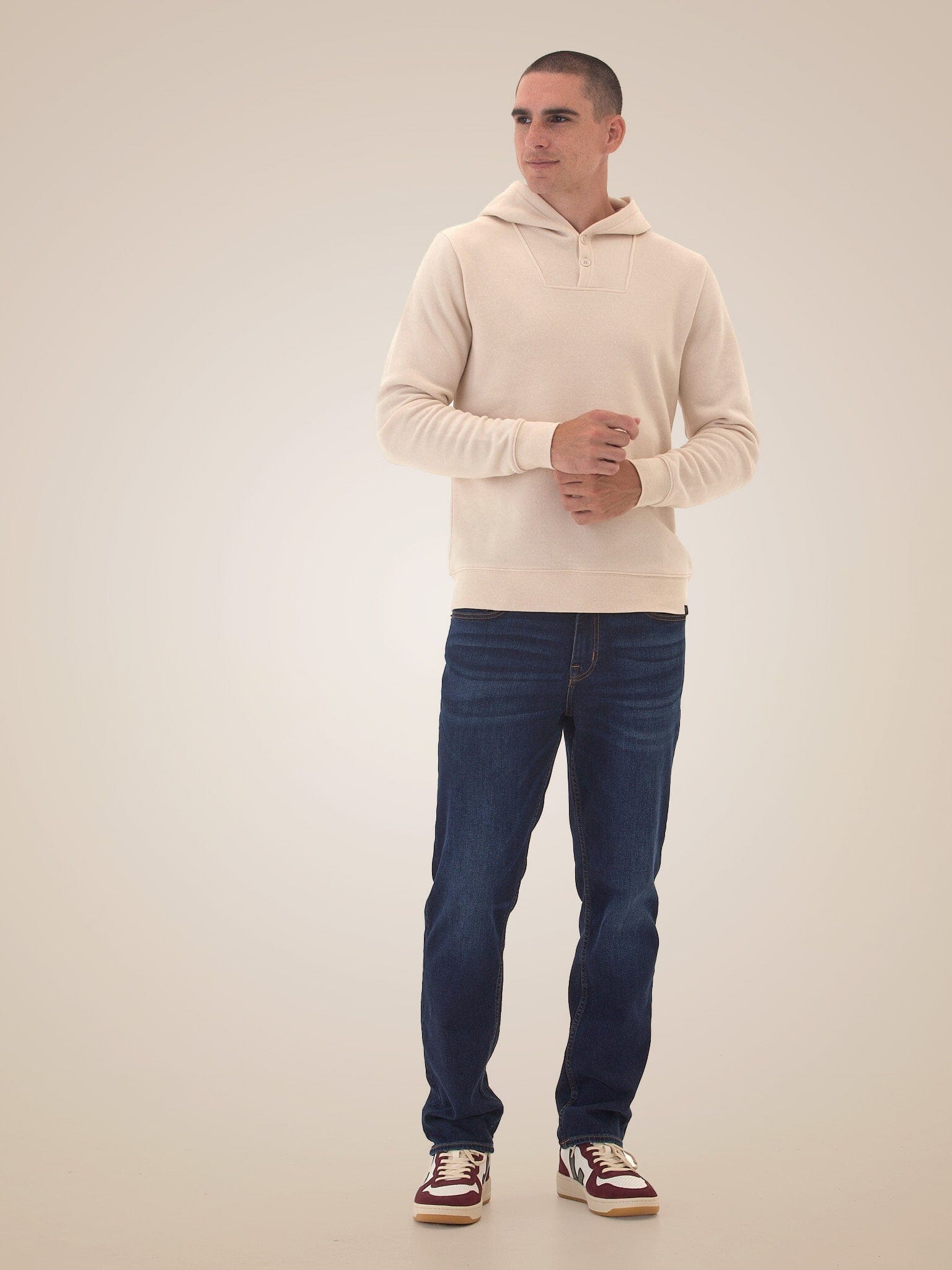 Triblend Fleece Henley Hoodie with Classic Fit and Button Detail