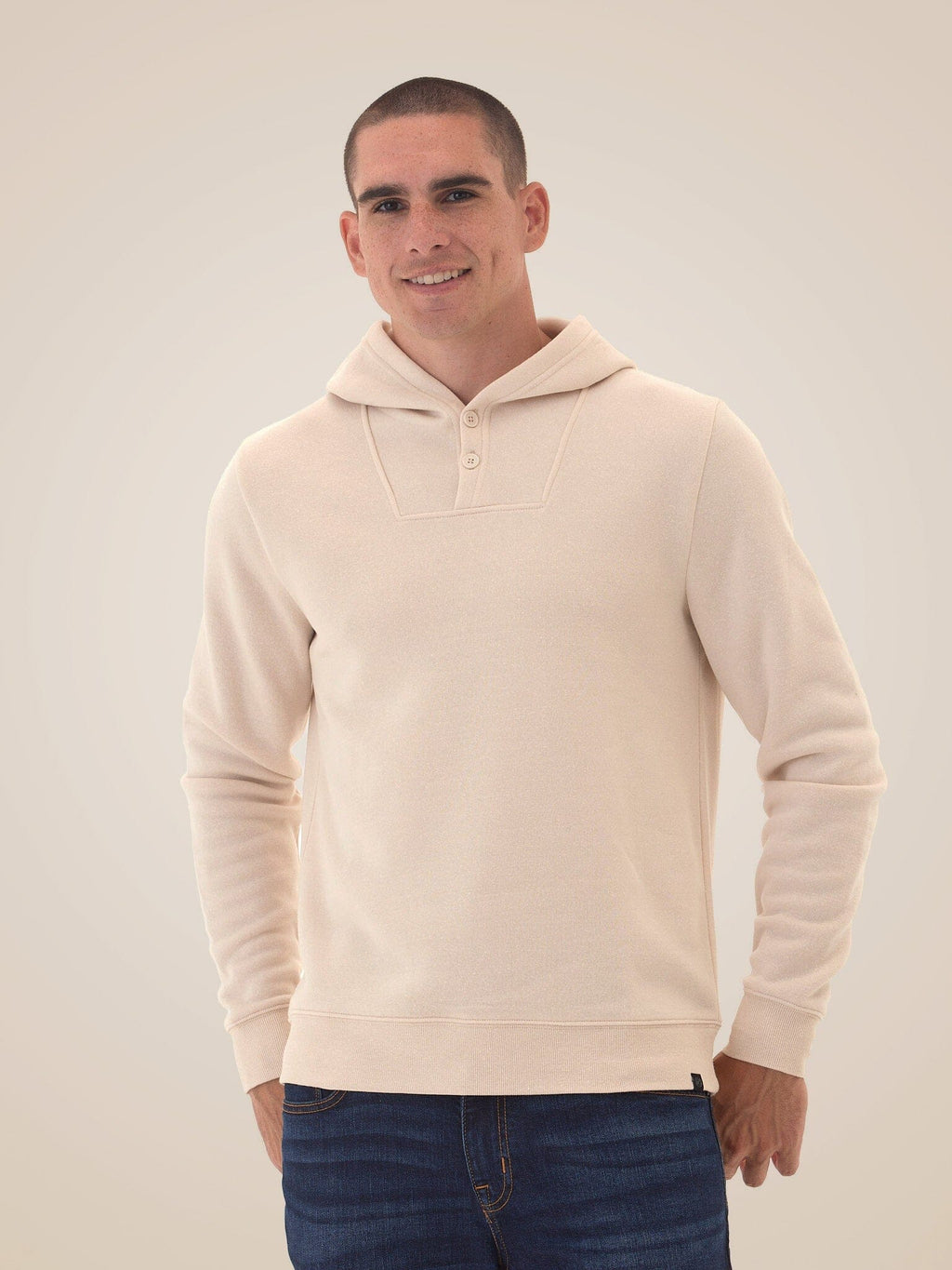 Triblend Fleece Henley Hoodie with Classic Fit and Button Detail