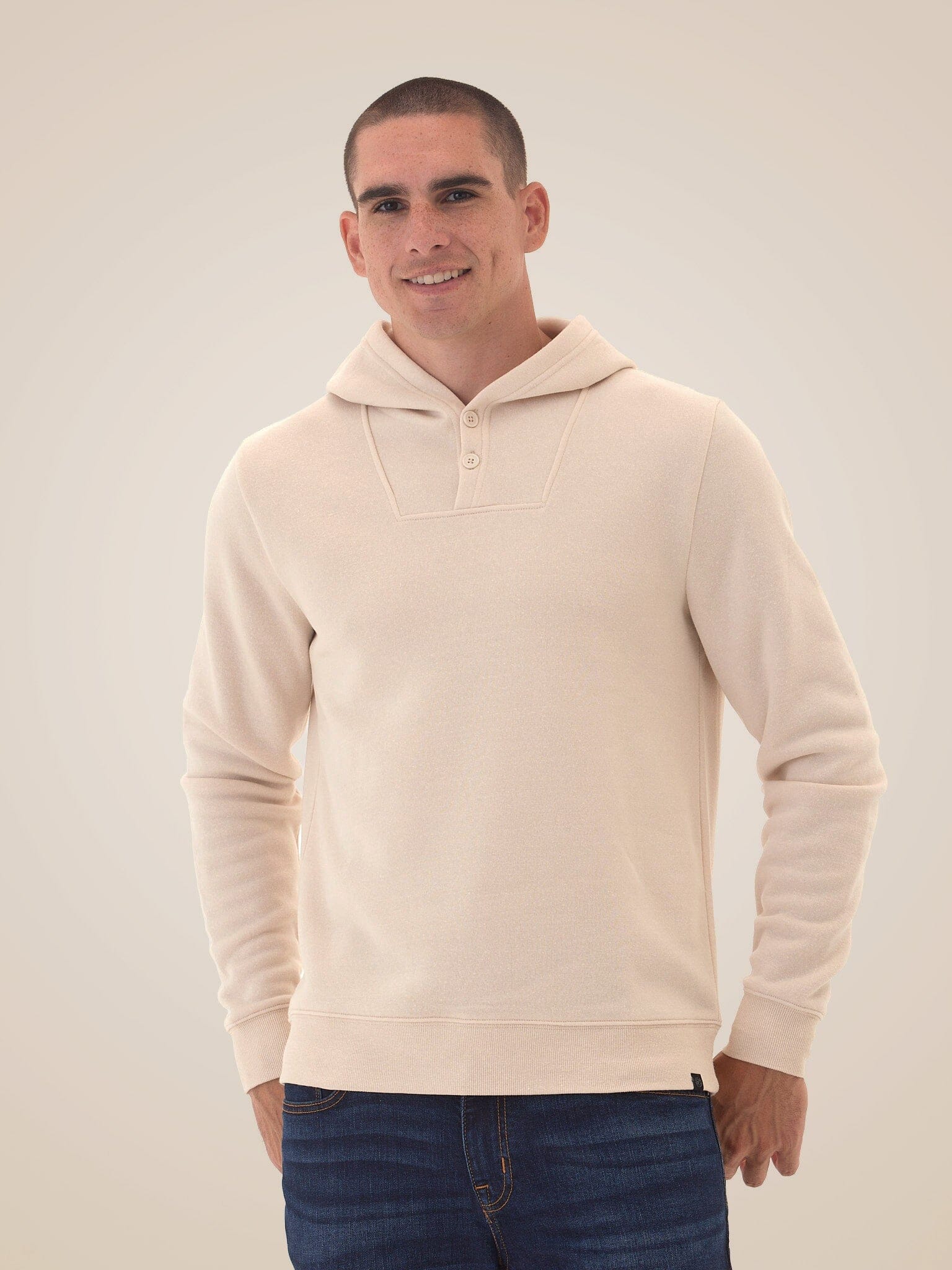Triblend Fleece Henley Hoodie with Classic Fit and Button Detail