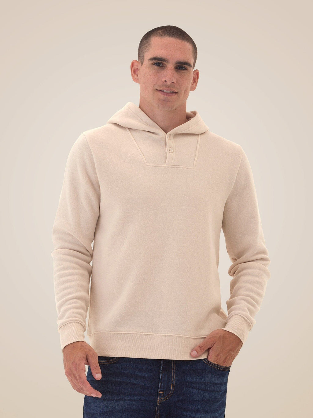 Triblend Fleece Henley Hoodie with Classic Fit and Button Detail