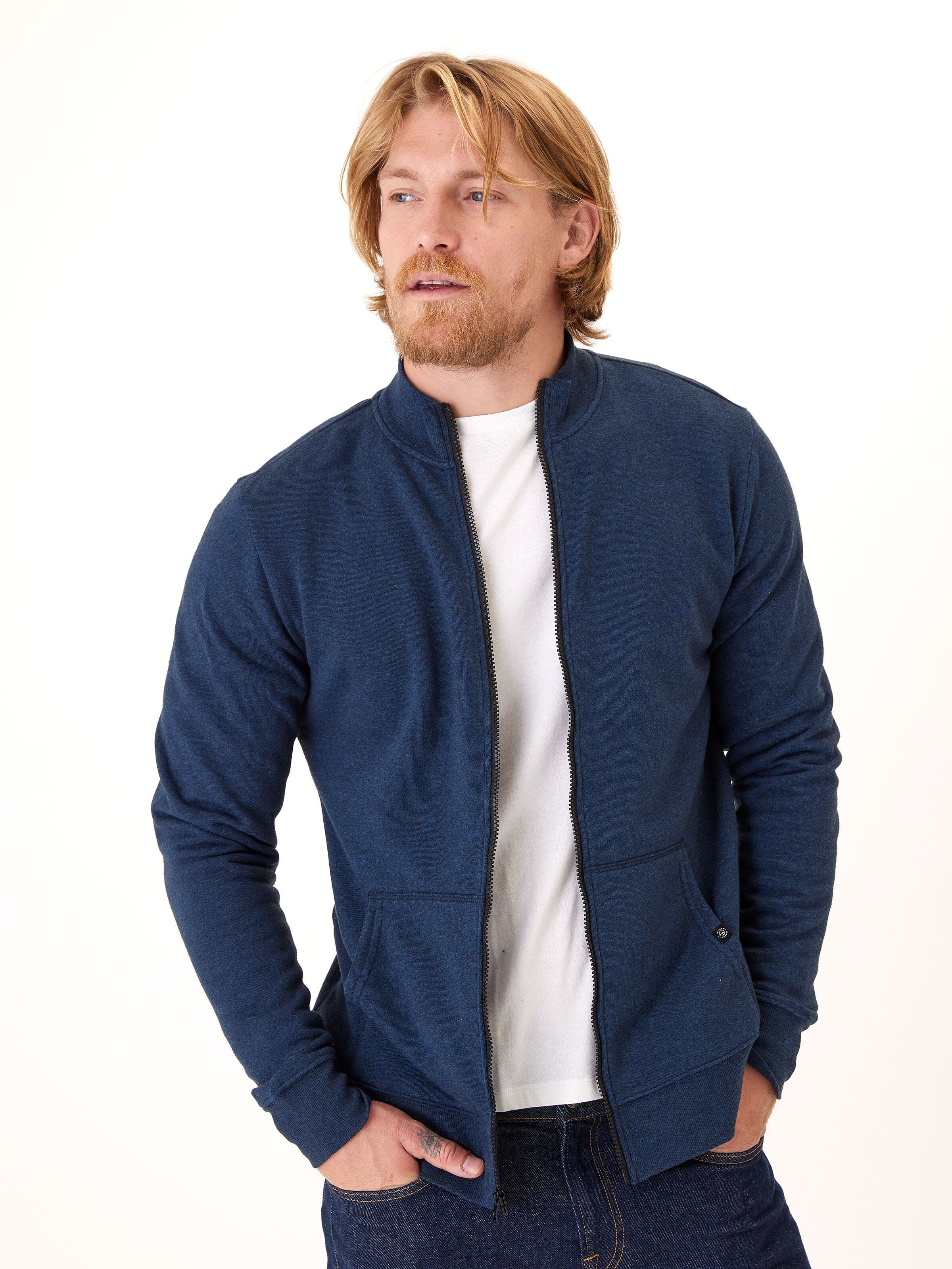 Men’s Brandon Triblend Fleece Full Zip Jacket in Heathered Navy
