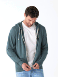 Nathan Modal Terry full-zip hoodie in teal and white, modern sporty knit style.