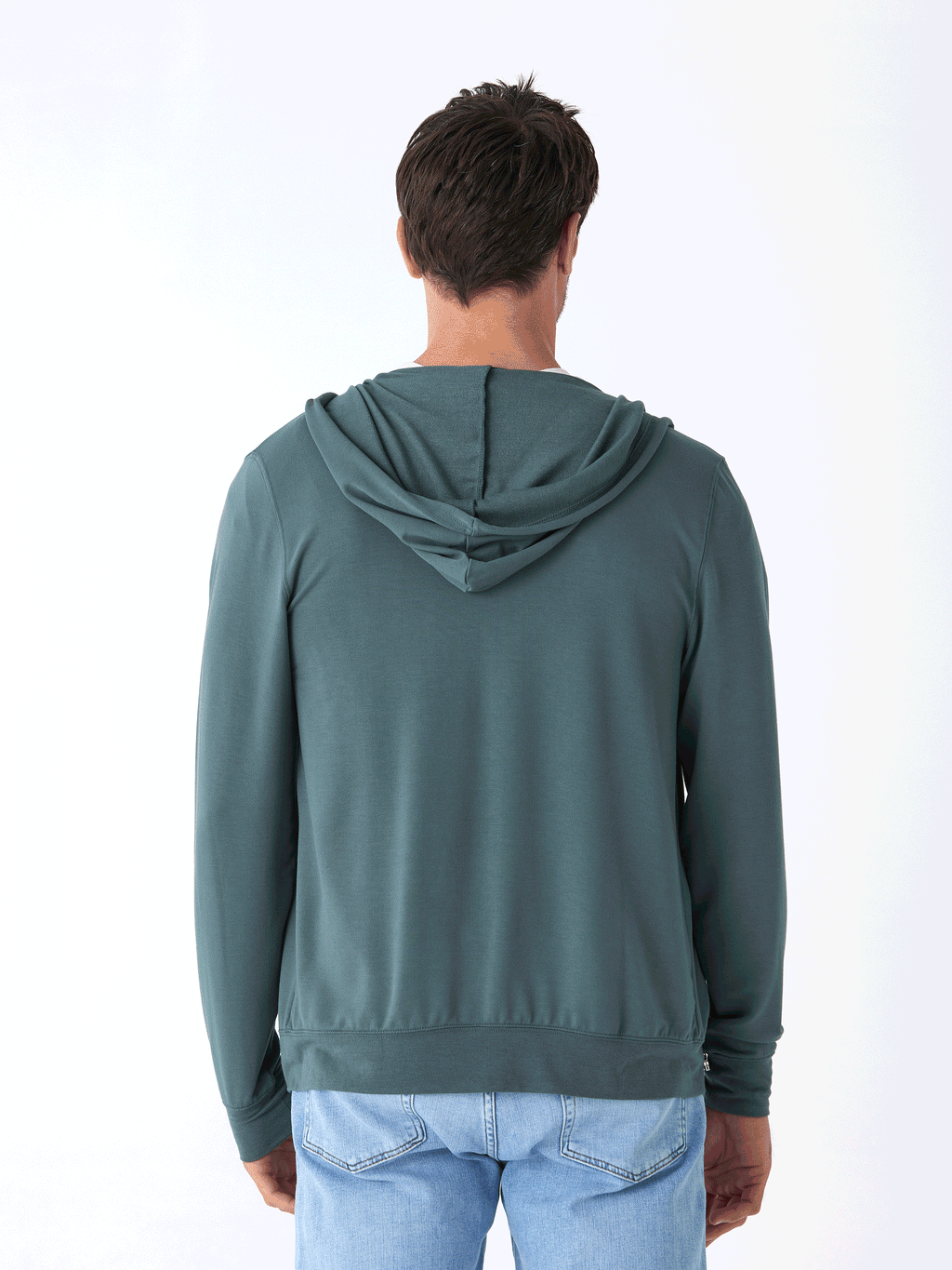 Nathan Modal Terry Full-Zip Hoodie in Teal and White