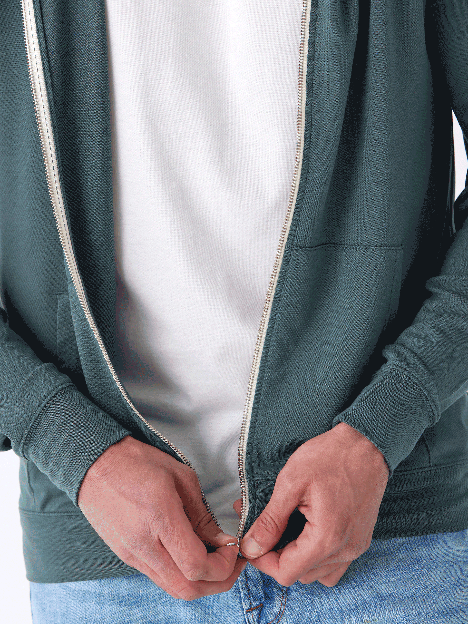 Nathan Modal Terry Full-Zip Hoodie in Teal and White