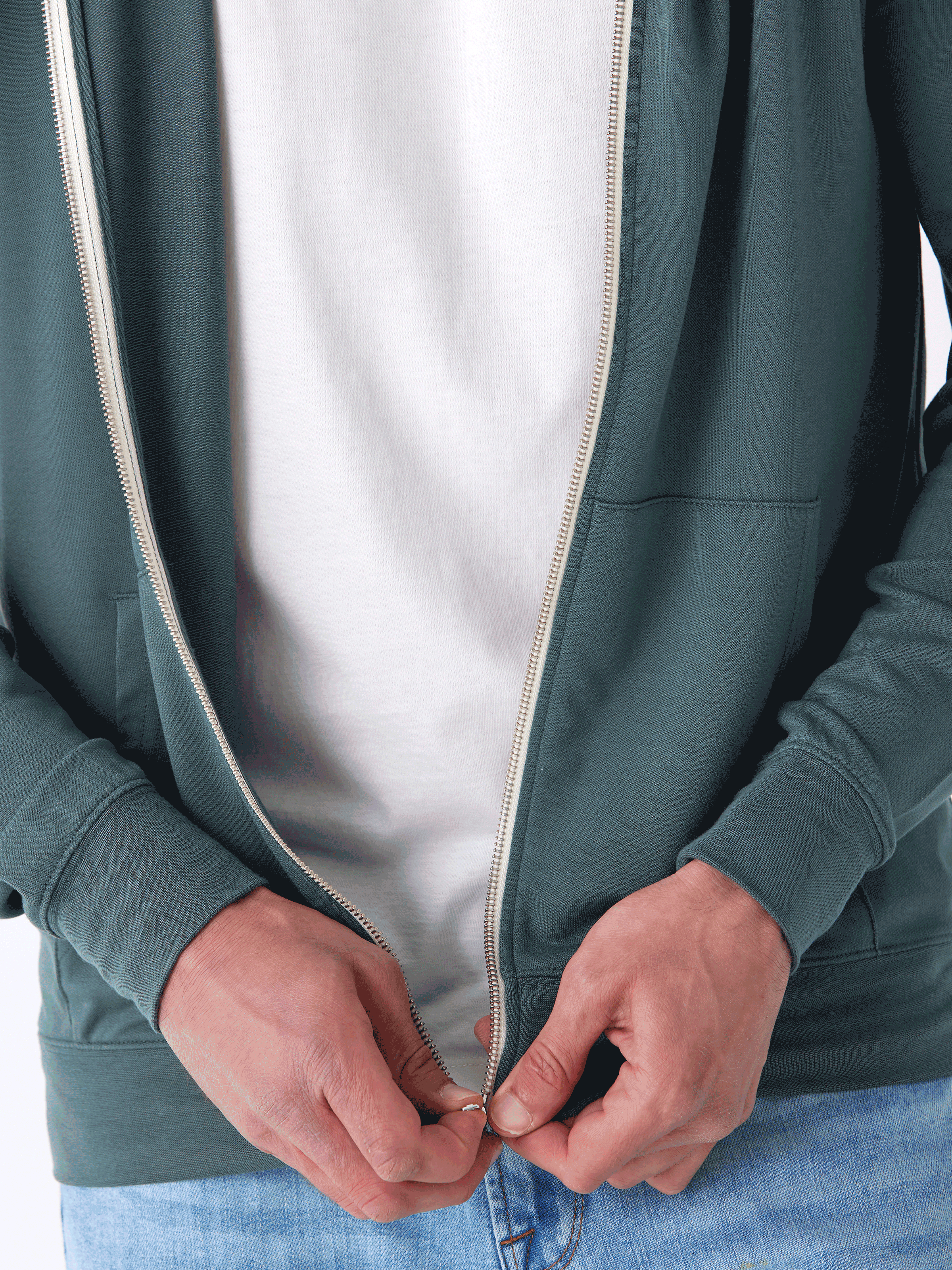 Nathan Modal Terry Full-Zip Hoodie in Teal and White