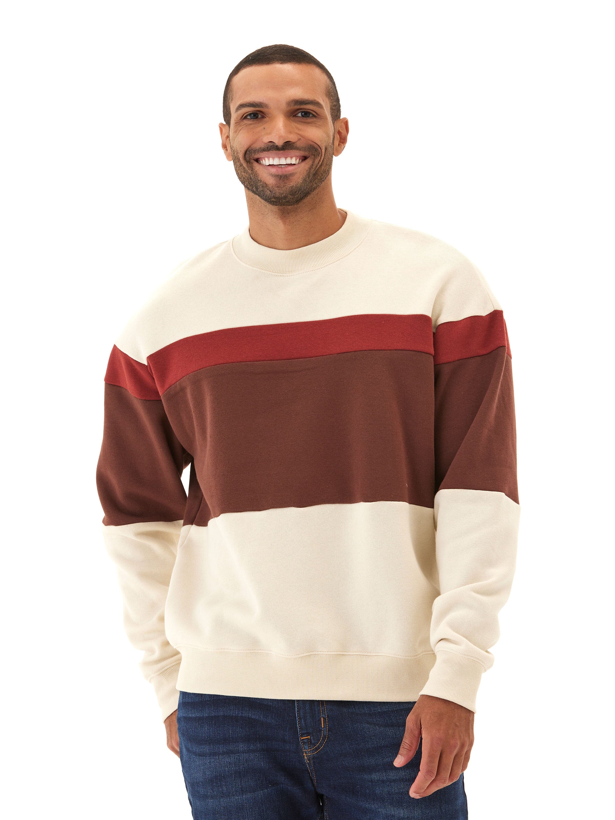 Colorblock Fleece Crewneck Pullover - Oversized Casual Sweater