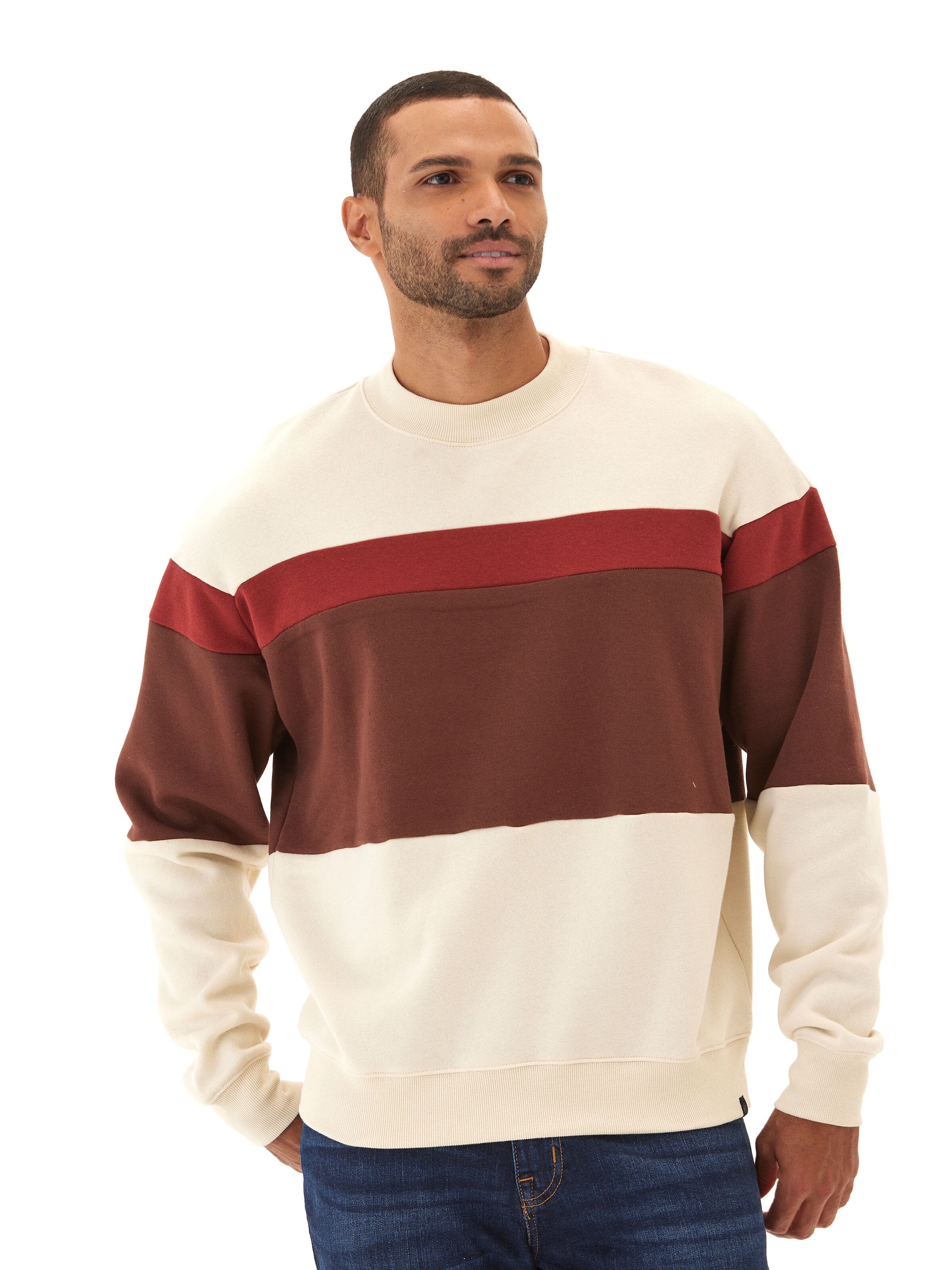 Colorblock Fleece Crewneck Pullover - Oversized Casual Sweater