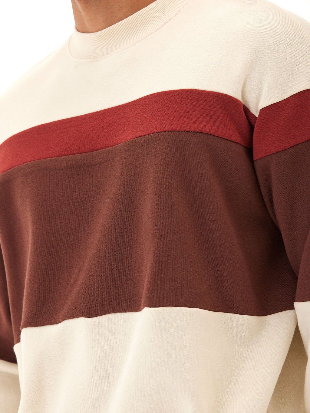 Colorblock Fleece Crewneck Pullover - Oversized Casual Sweater
