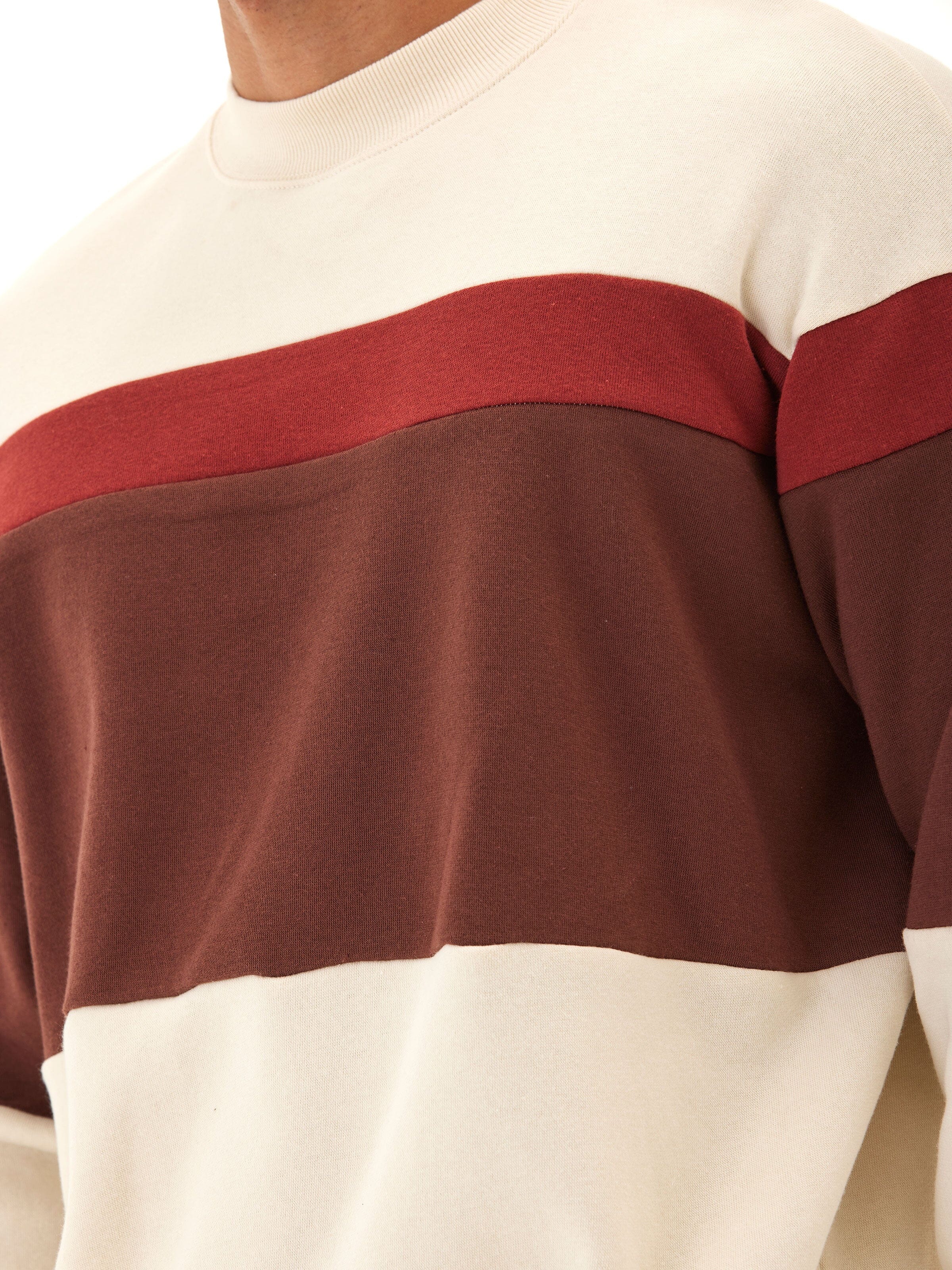 Colorblock Fleece Crewneck Pullover - Oversized Casual Sweater