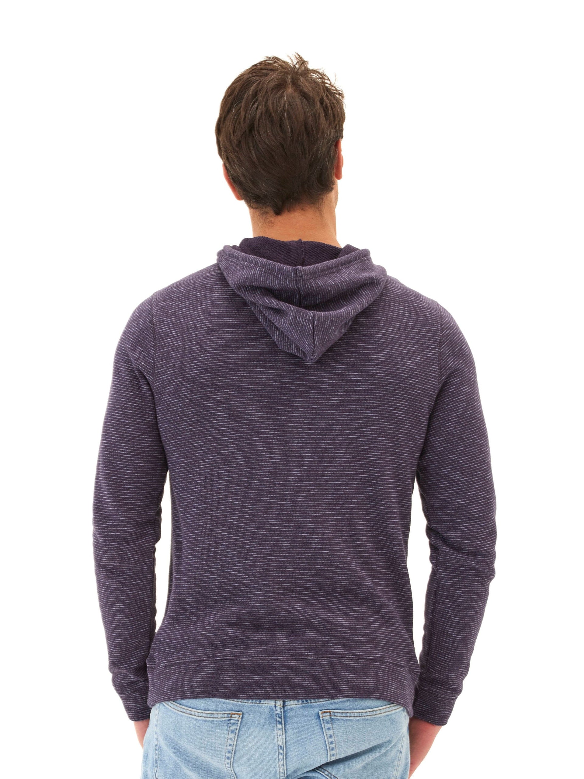 Nico Striped Terry Pullover Hoodie in Purple and White