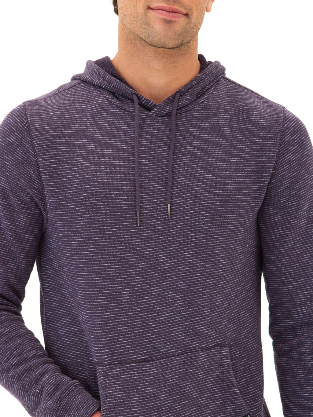 Nico Striped Terry Pullover Hoodie in Purple and White