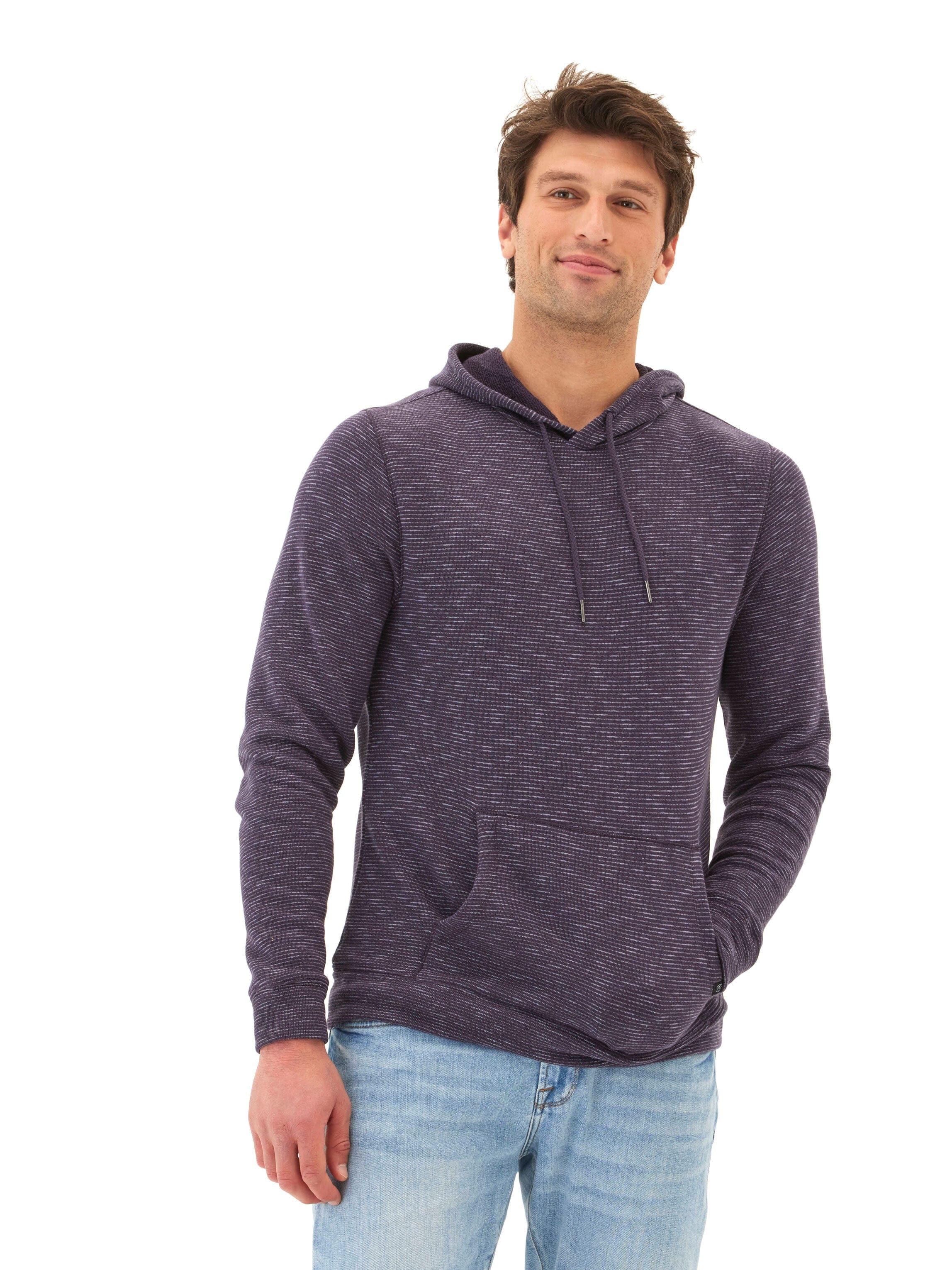 Nico Striped Terry Pullover Hoodie in Purple and White