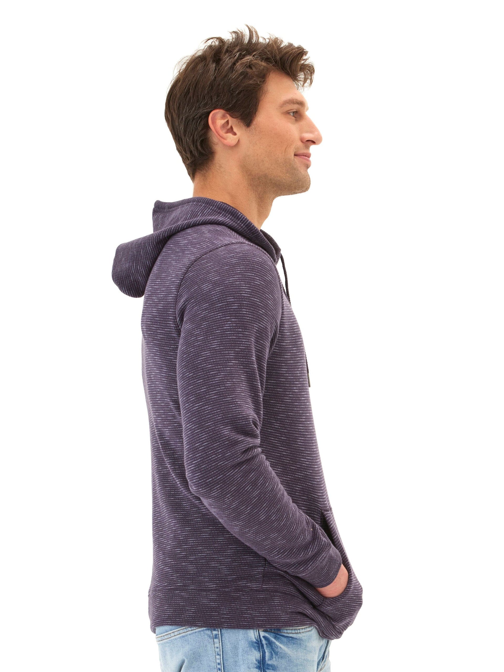 Nico Striped Terry Pullover Hoodie in Purple and White