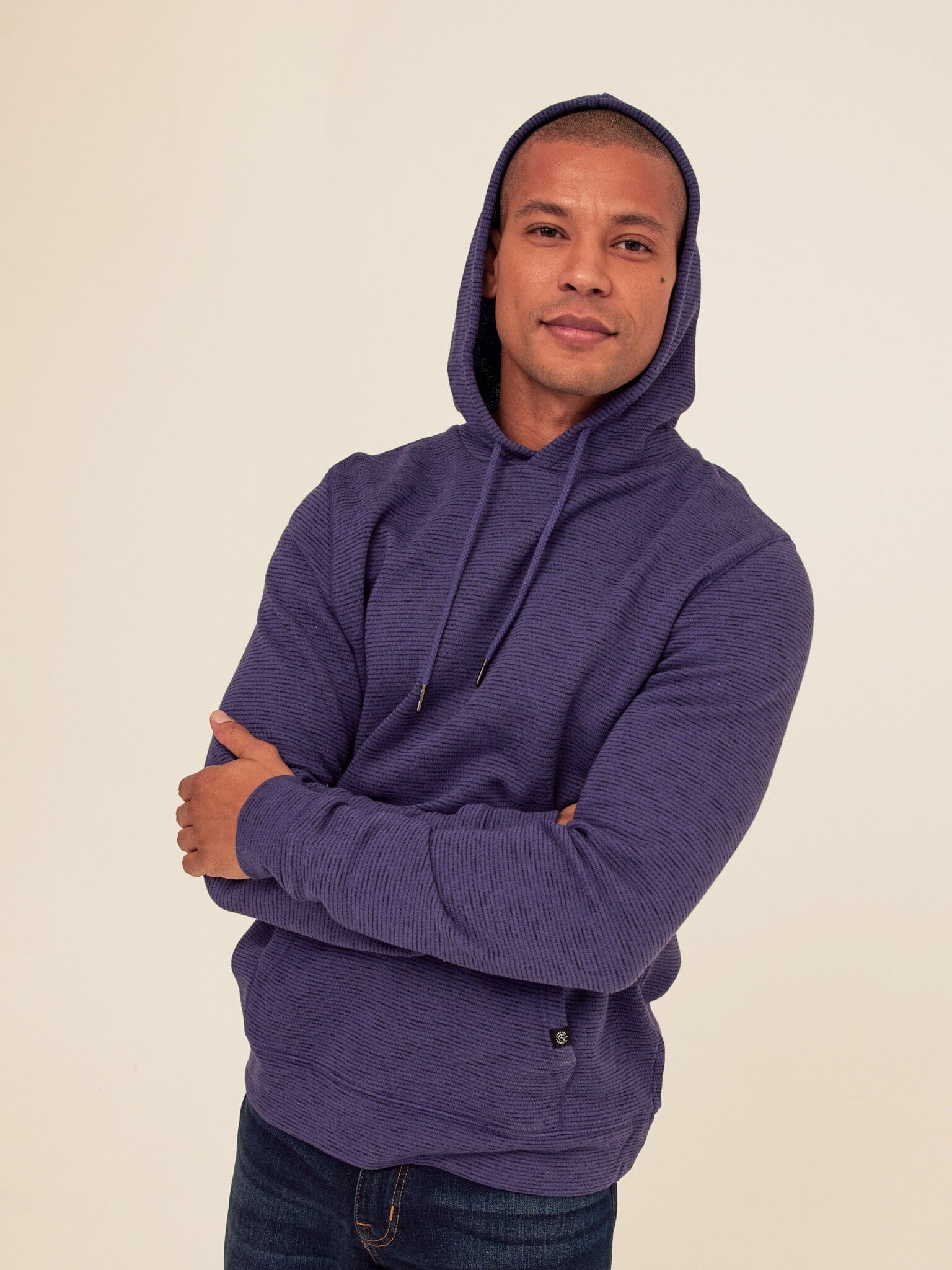 Nico Striped Terry Pullover Hoodie with athletic fit and textured fabric