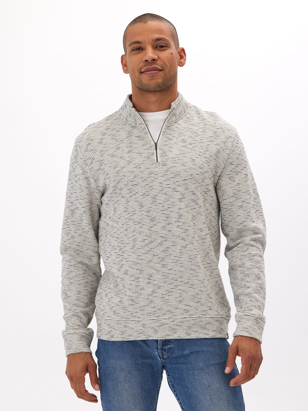 Felix Stripe Terry 1/4 Zip Pullover - Textured Long Sleeve Top