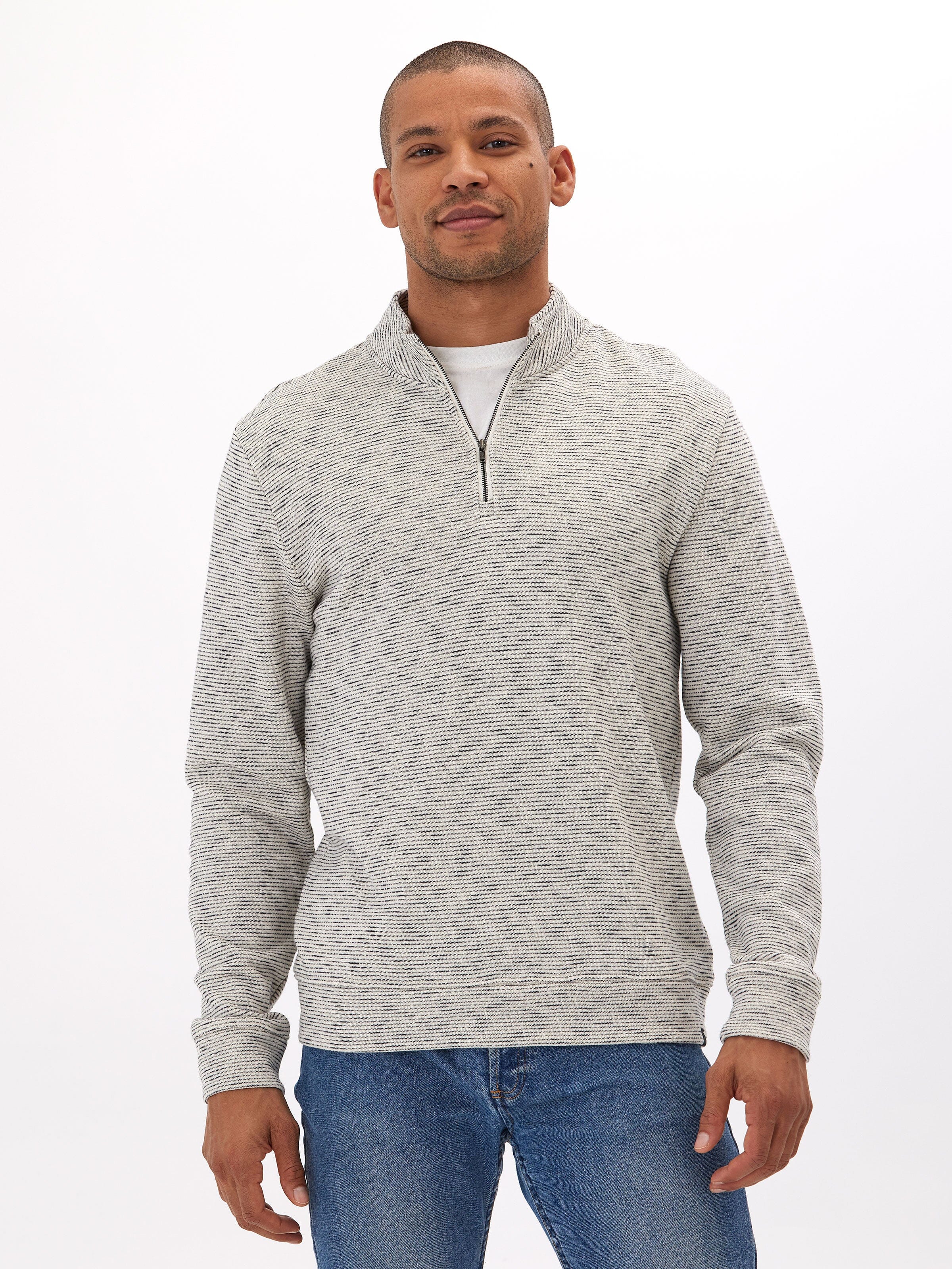 Felix Stripe Terry 1/4 Zip Pullover - Textured Long Sleeve Top