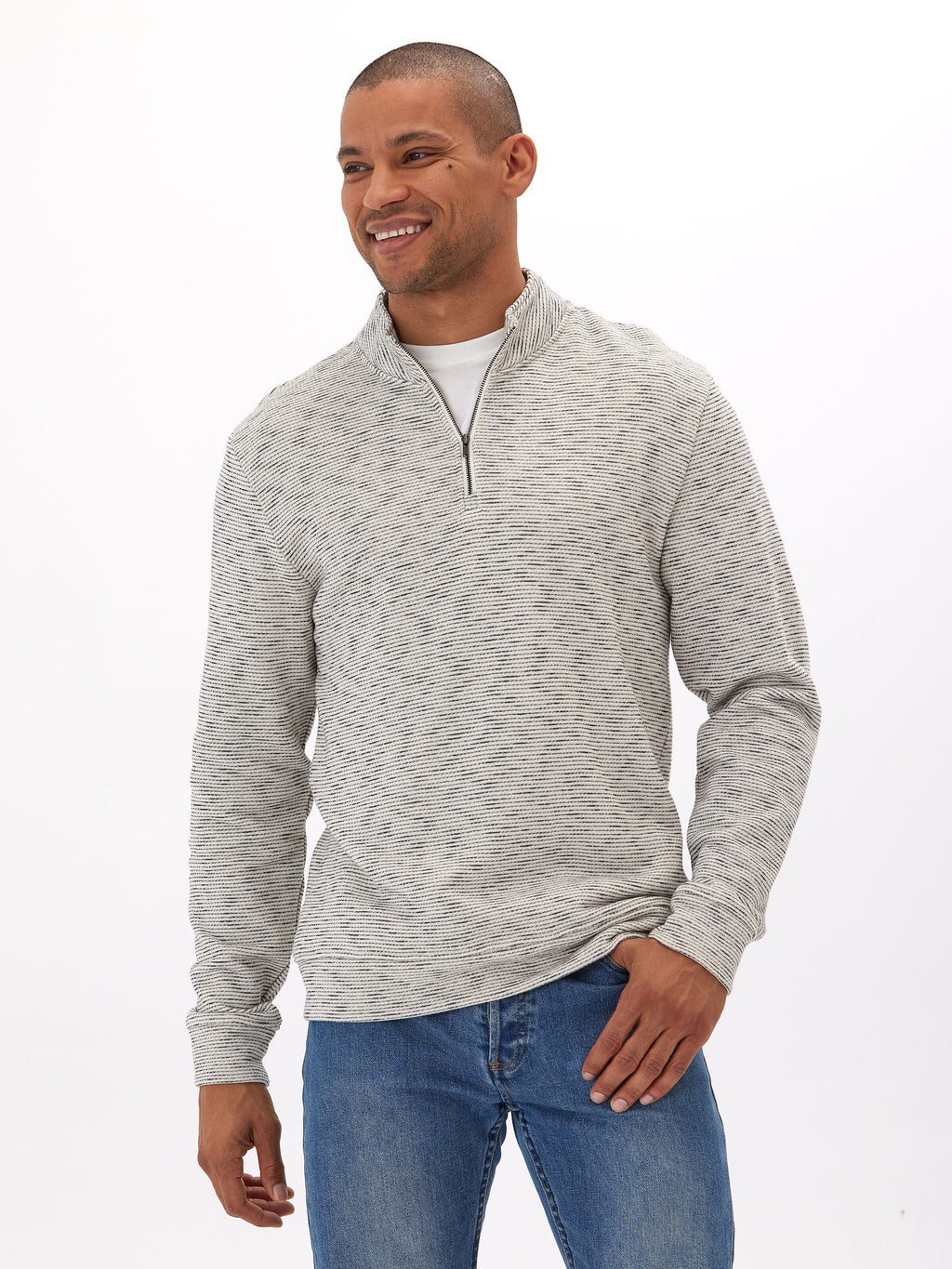 Felix Stripe Terry 1/4 Zip Pullover - Textured Long Sleeve Top