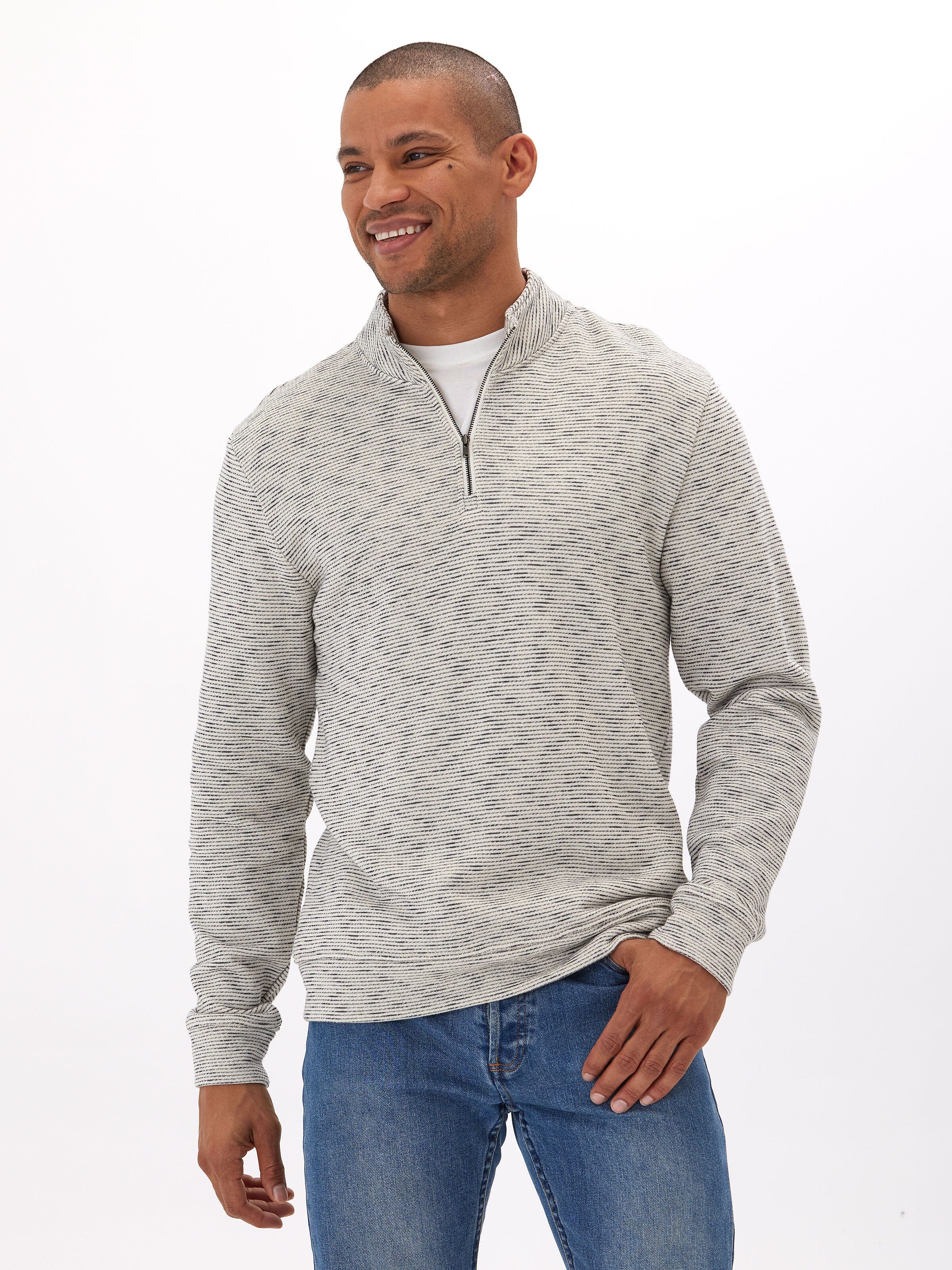 Felix Stripe Terry 1/4 Zip Pullover - Textured Long Sleeve Top
