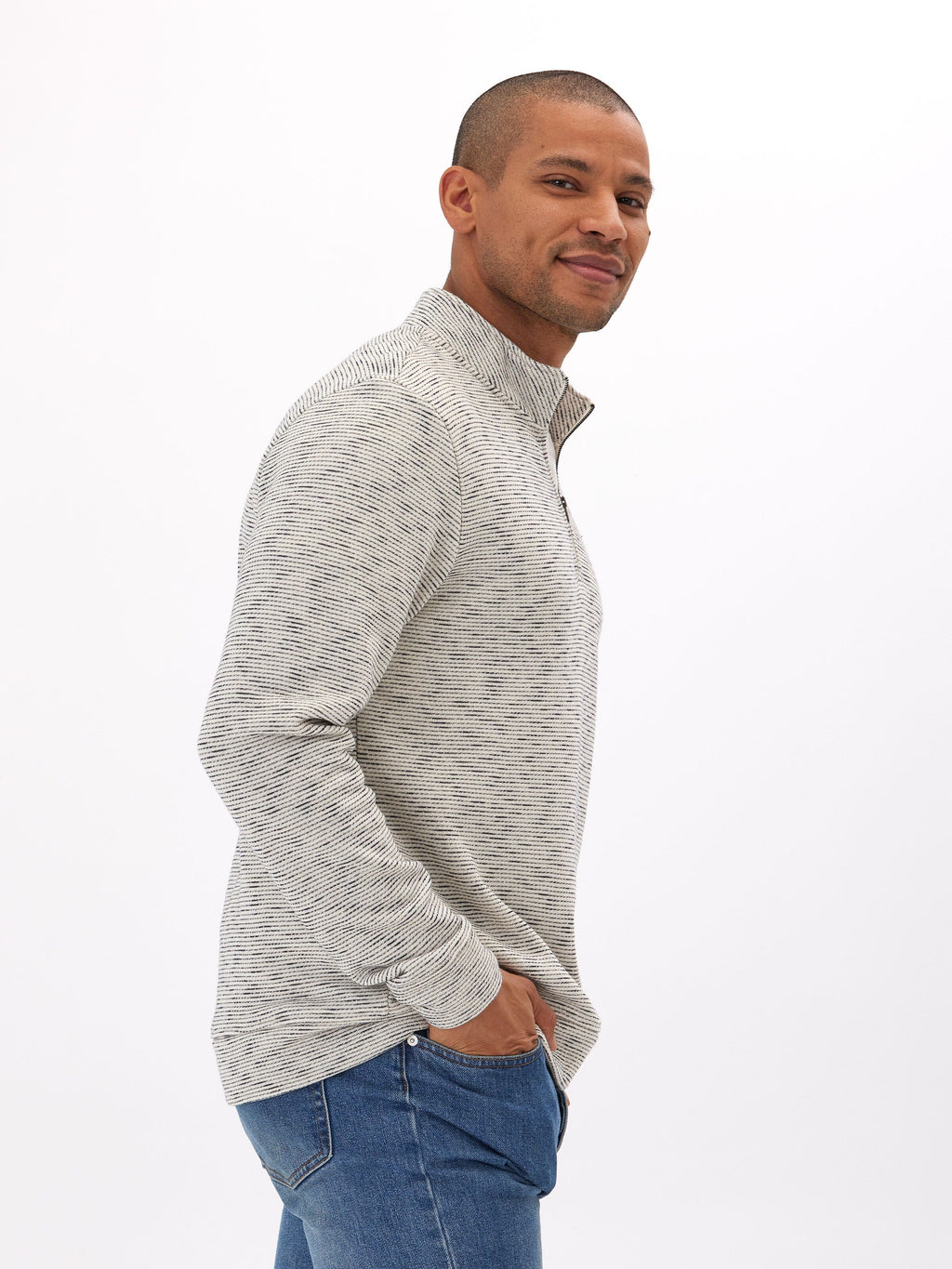 Felix Stripe Terry 1/4 Zip Pullover - Textured Long Sleeve Top