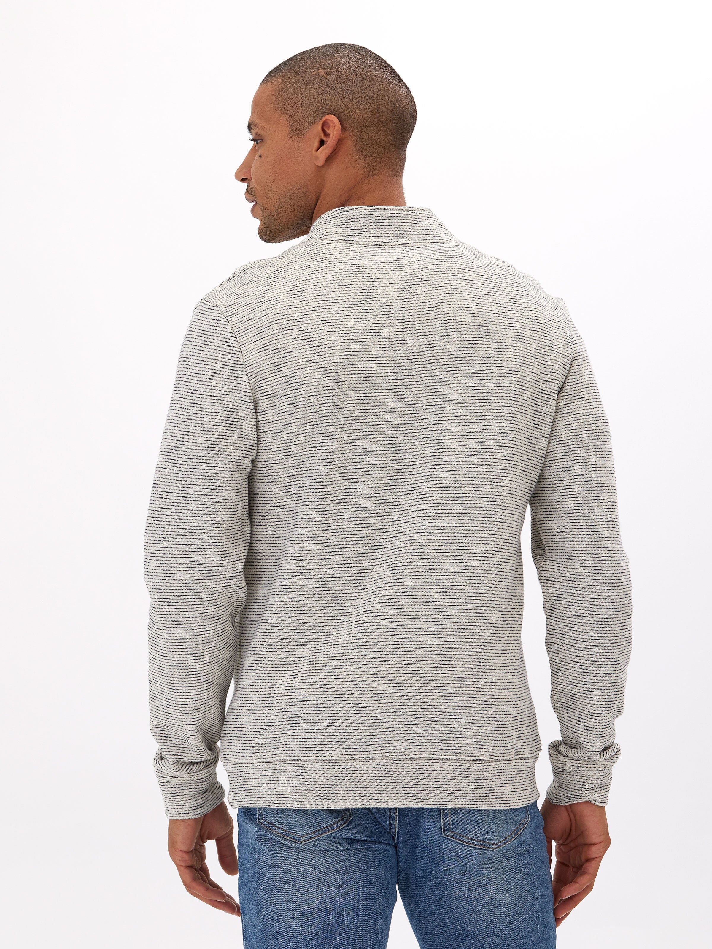 Felix Stripe Terry 1/4 Zip Pullover - Textured Long Sleeve Top