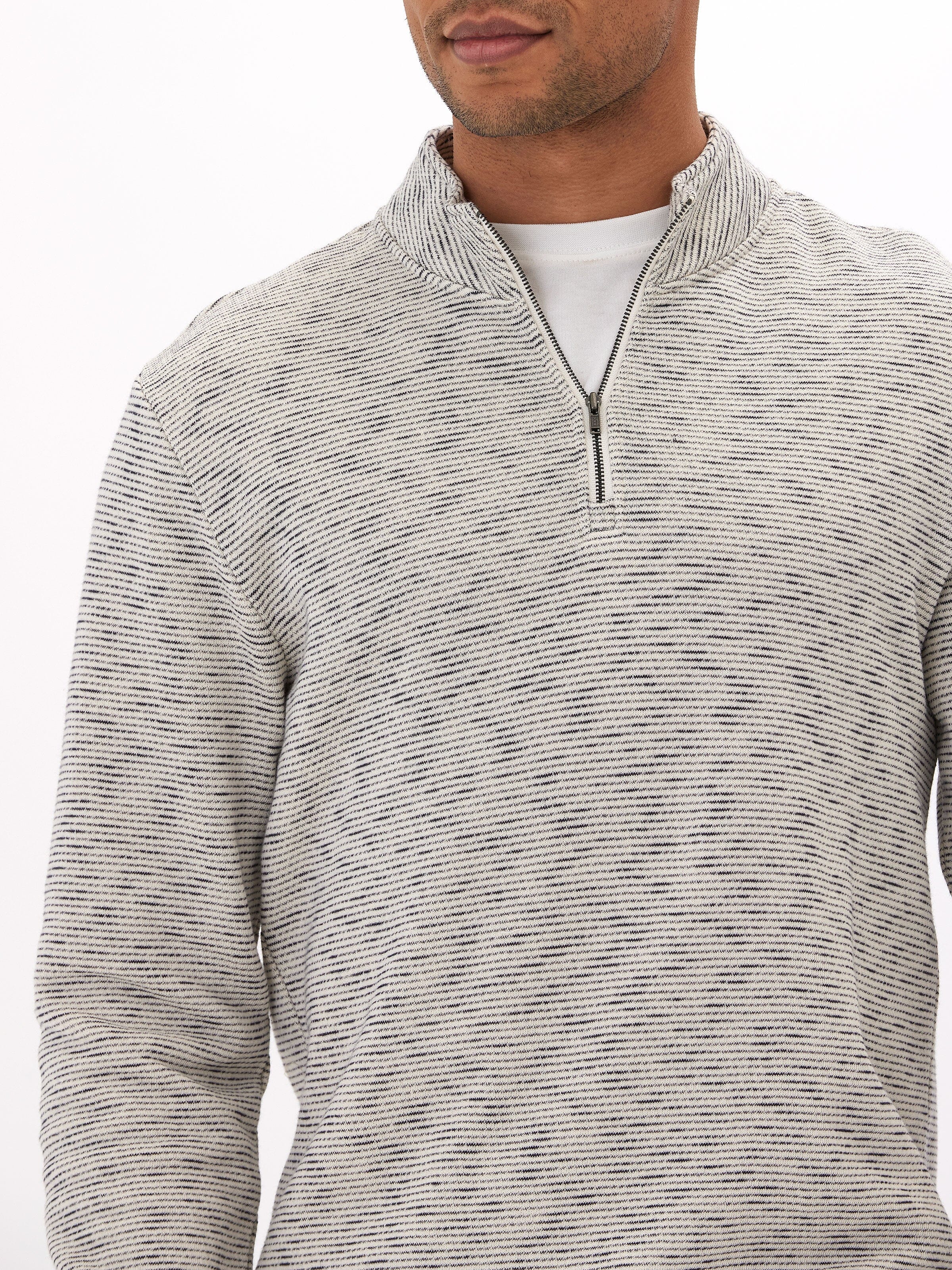 Felix Stripe Terry 1/4 Zip Pullover - Textured Long Sleeve Top