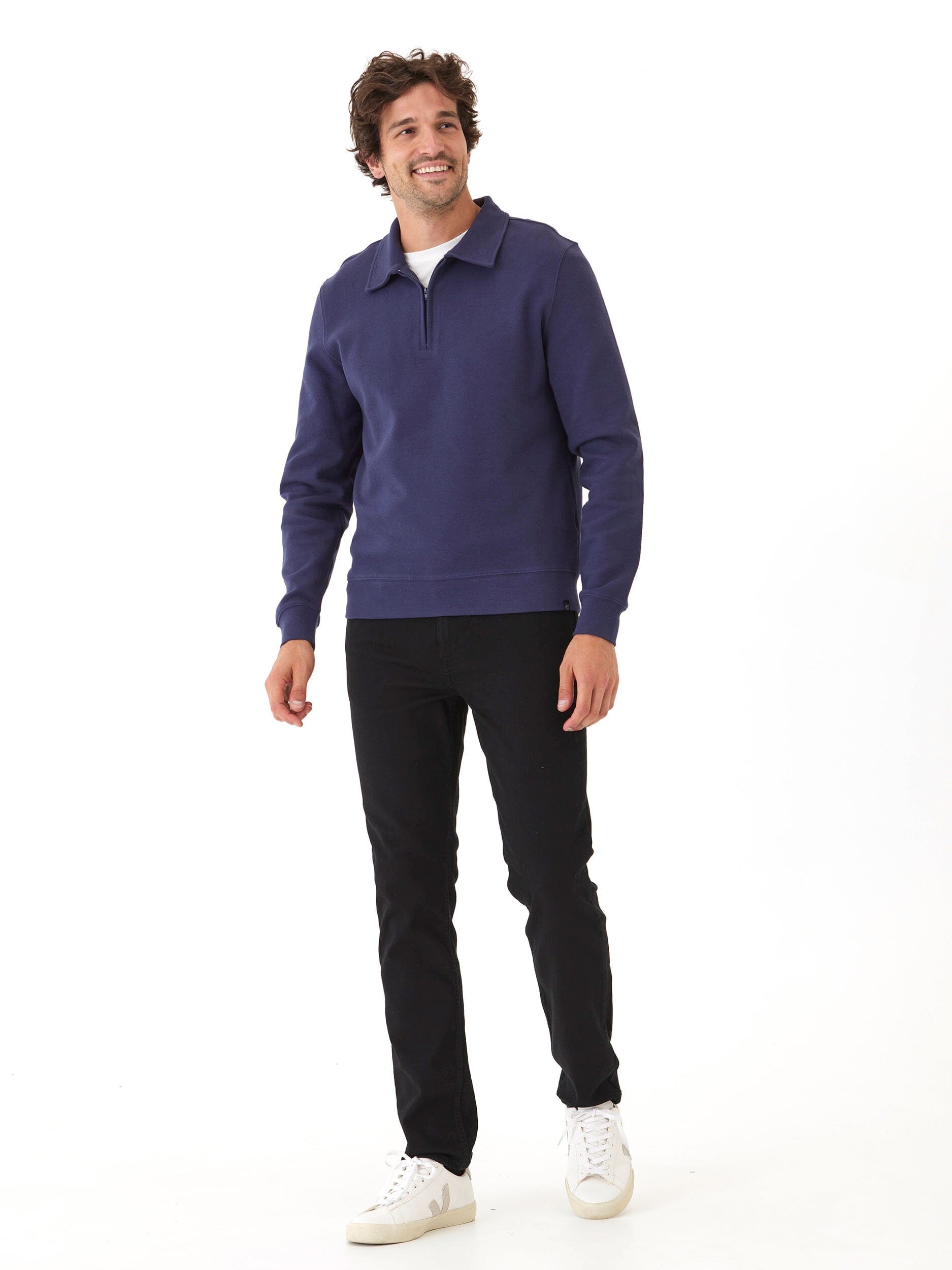 Briggs Knit Jacquard 1/4 Zip Pullover in Navy Blue
