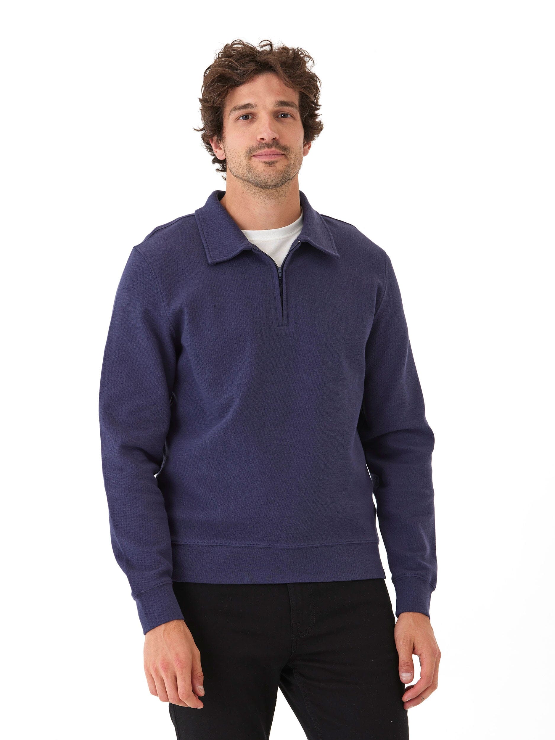 Briggs Knit Jacquard 1/4 Zip Pullover in Navy Blue