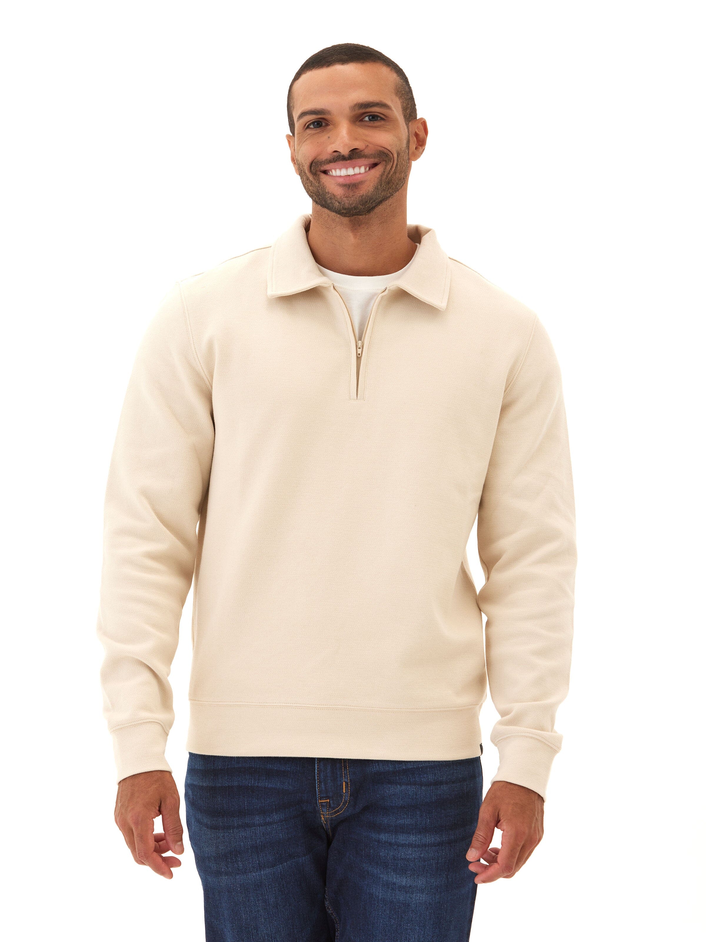 Organic Cotton Knit Jacquard 1/4 Zip Pullover Sweater
