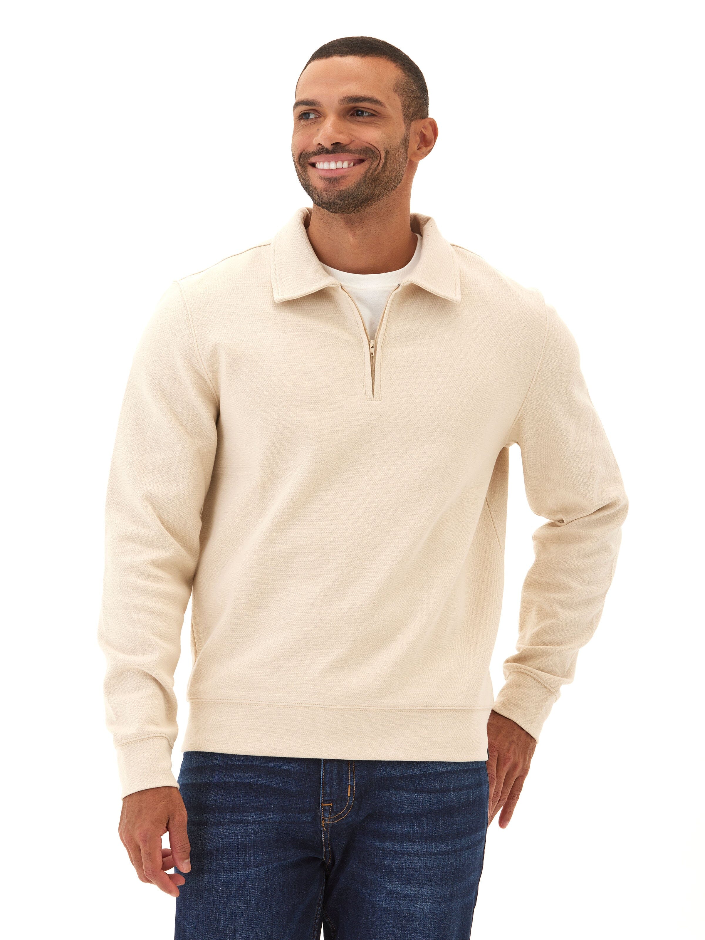Organic Cotton Knit Jacquard 1/4 Zip Pullover Sweater