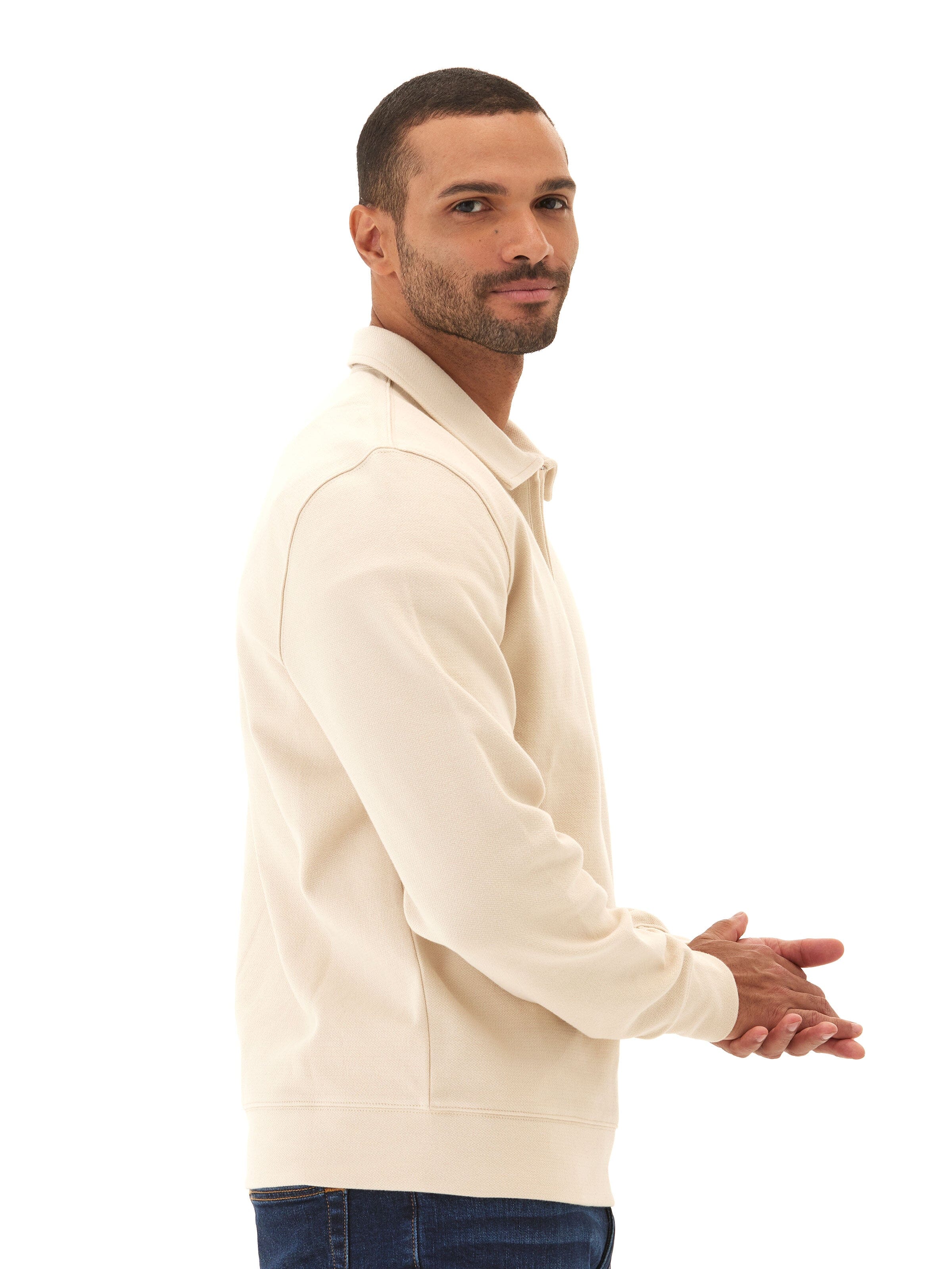 Organic Cotton Knit Jacquard 1/4 Zip Pullover Sweater