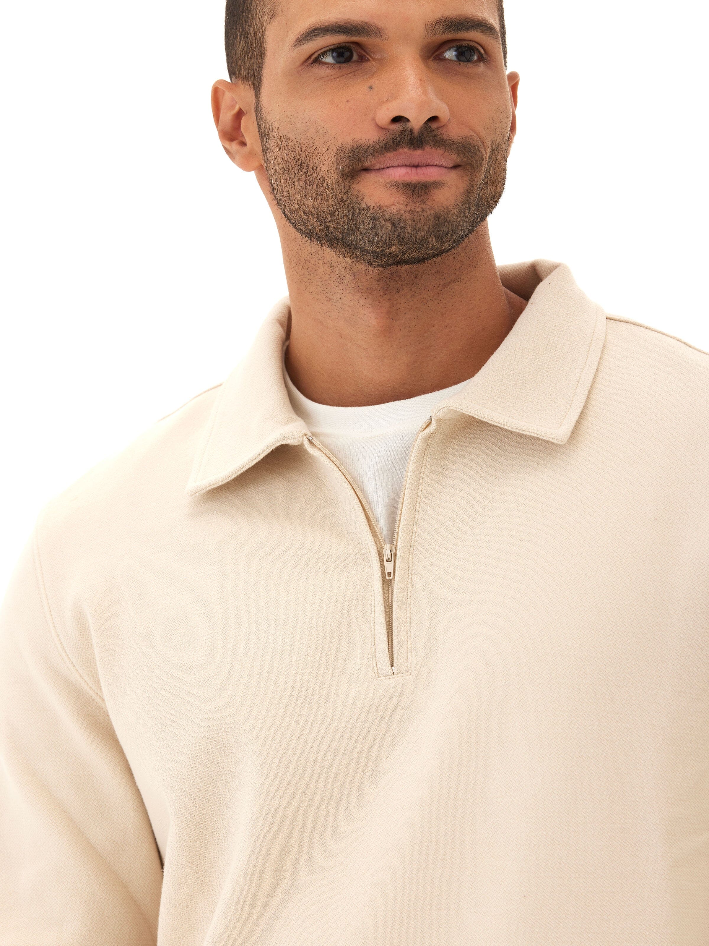 Organic Cotton Knit Jacquard 1/4 Zip Pullover Sweater