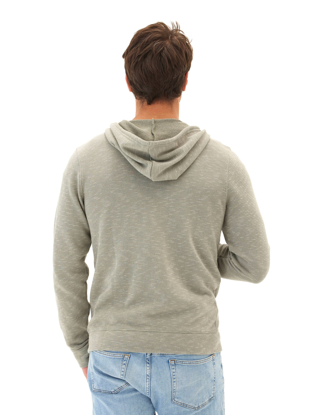 Jordyn Stripe Terry Full Zip Hoodie in Olive-Green and White