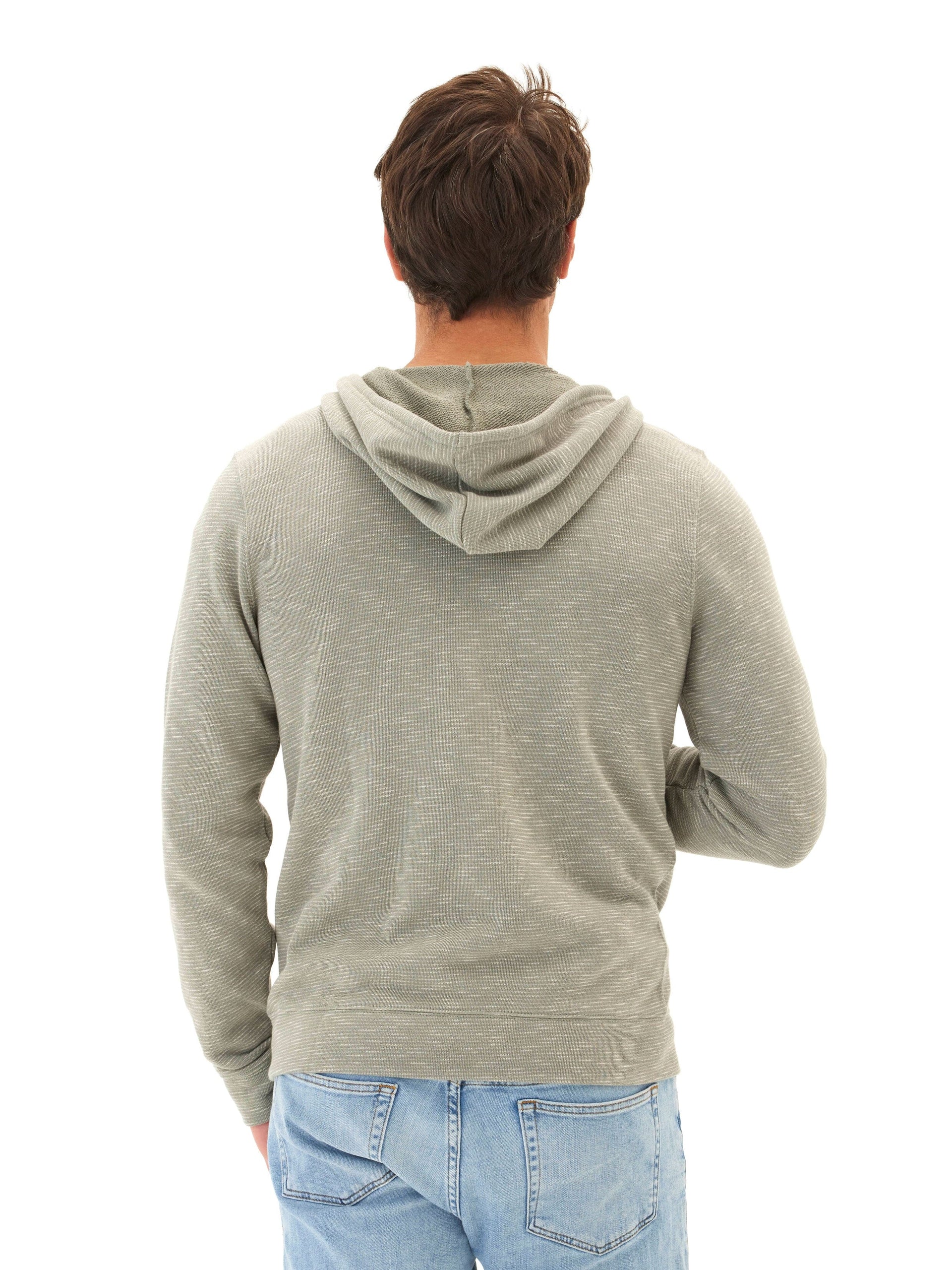Jordyn Stripe Terry Full Zip Hoodie in Olive-Green and White