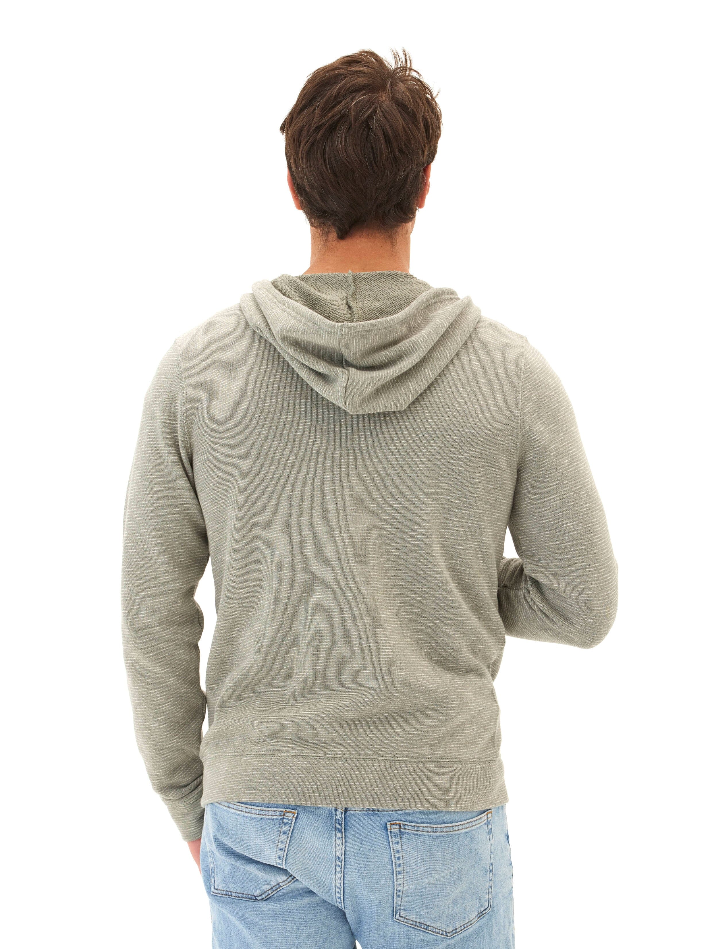 Jordyn Stripe Terry Full Zip Hoodie in Olive-Green and White