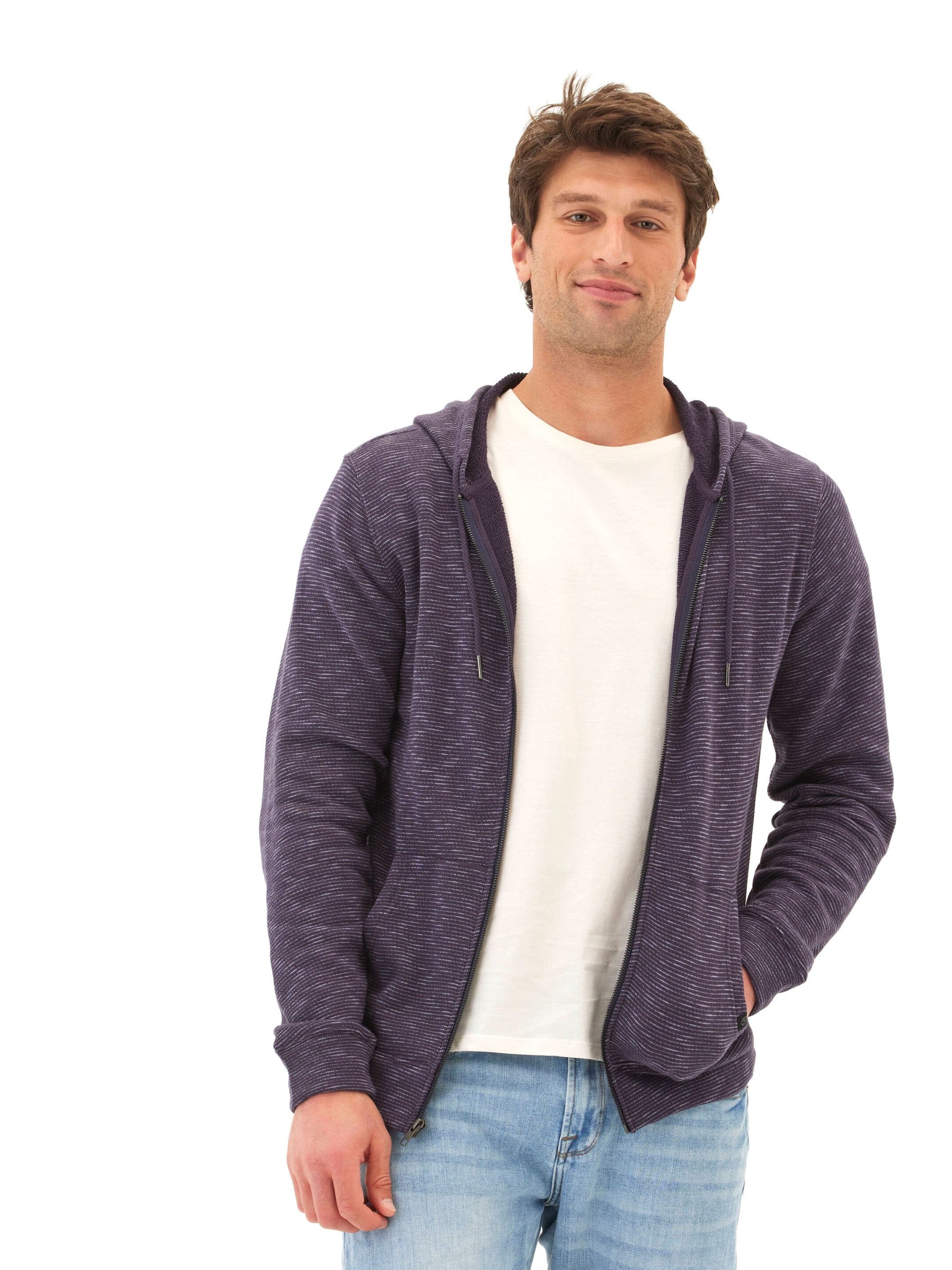 Jordyn Stripe Terry Full Zip hoodie in organic cotton with a relaxed fit and stripe texture.