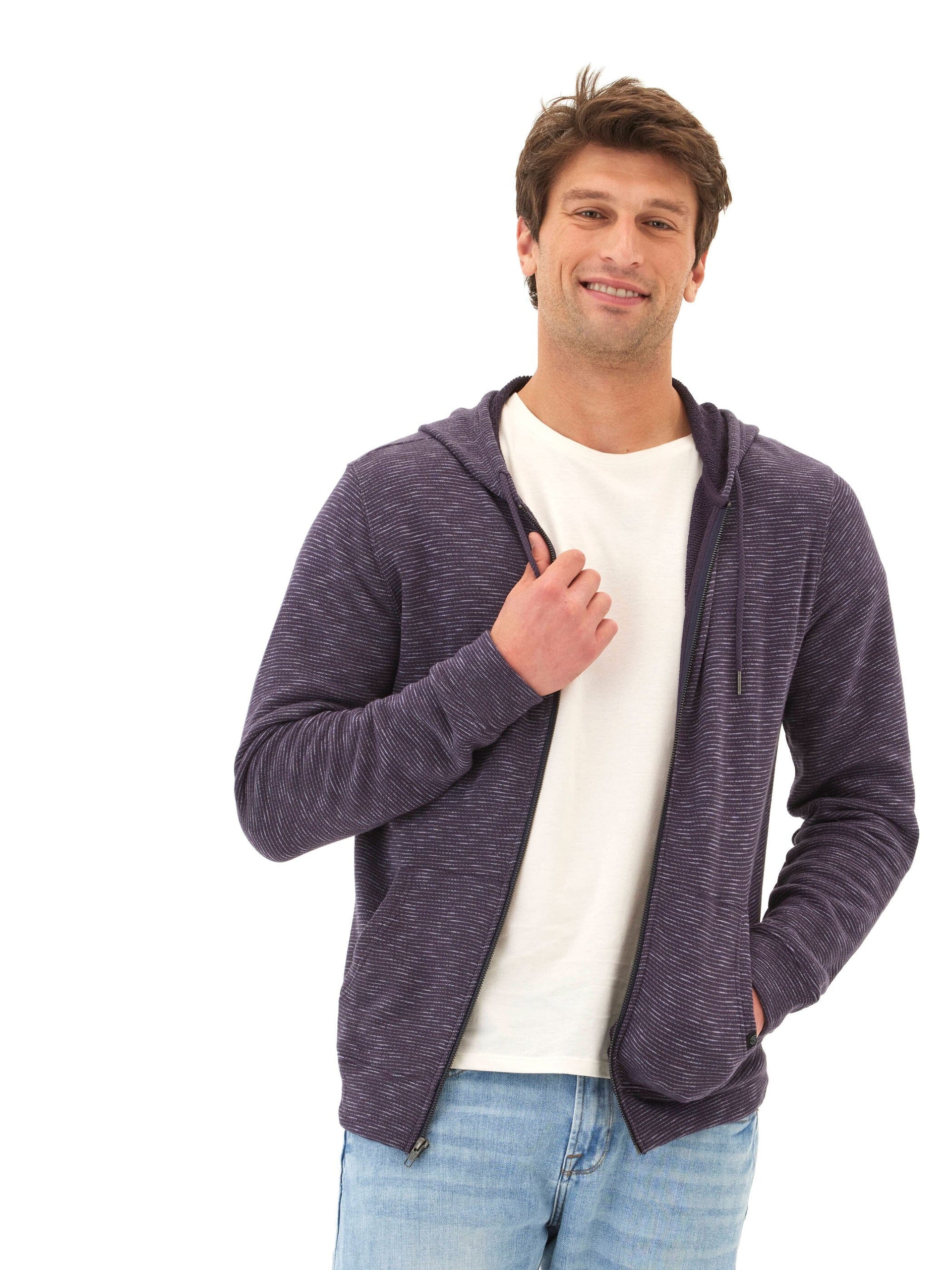Jordyn Stripe Terry Full Zip Hoodie - Organic Cotton Layering