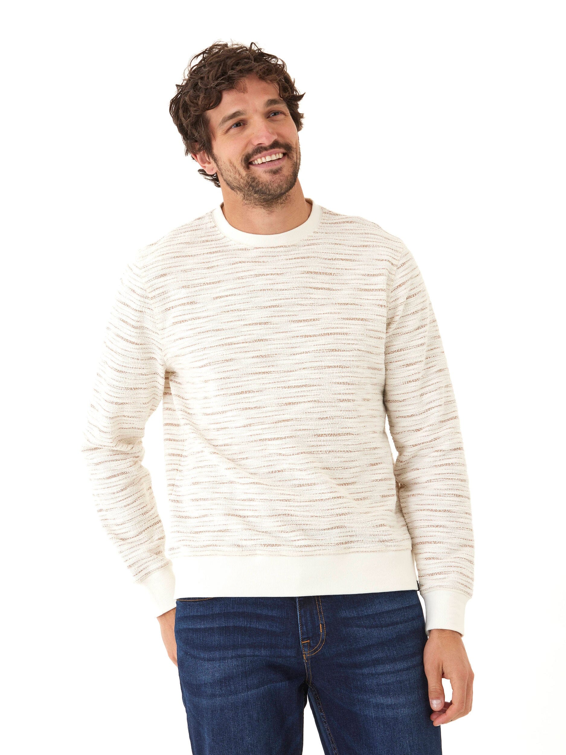 Shoreline Terry Crew Pullover with Subtle Striped Texture