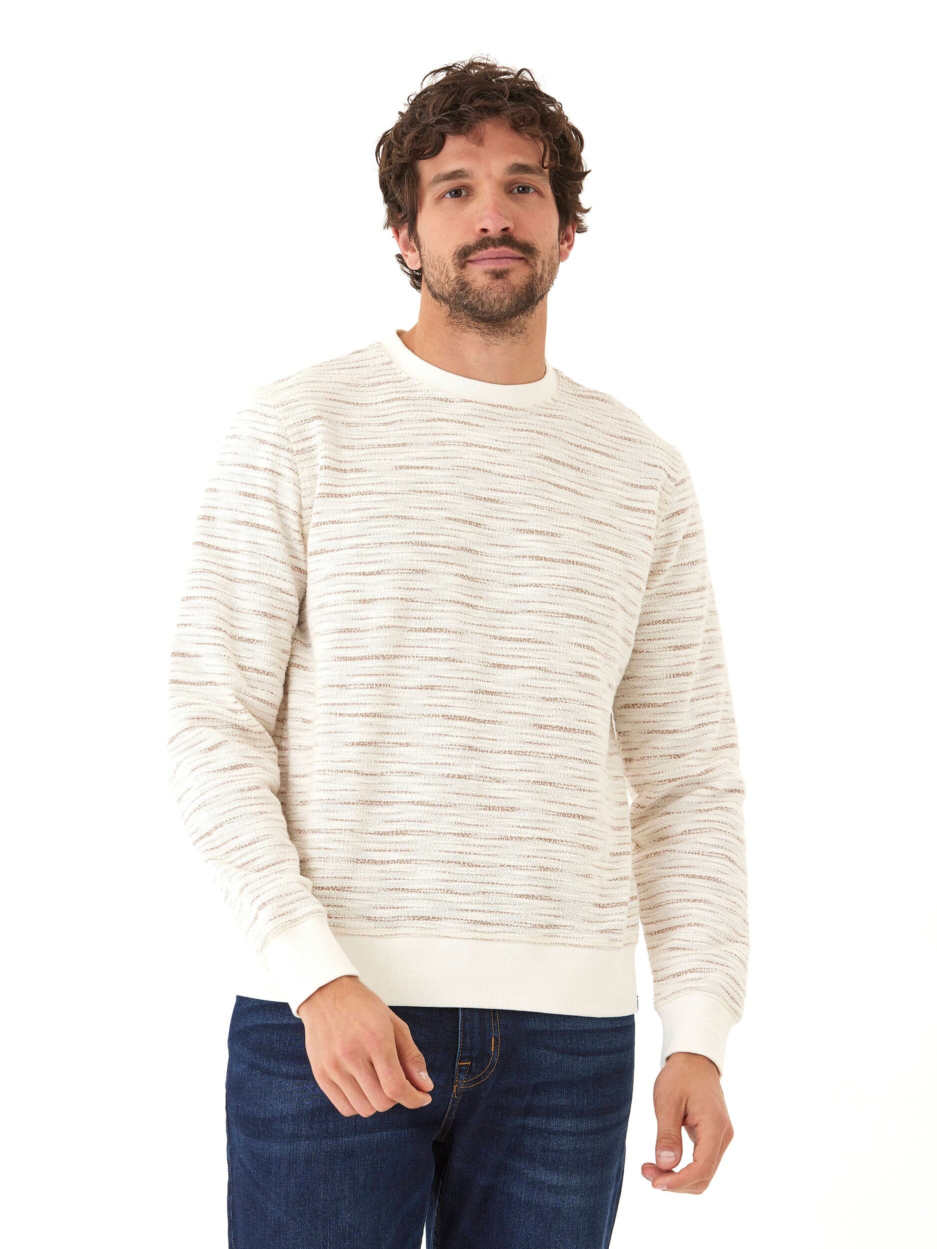 Shoreline Terry Crew Pullover with Subtle Striped Texture