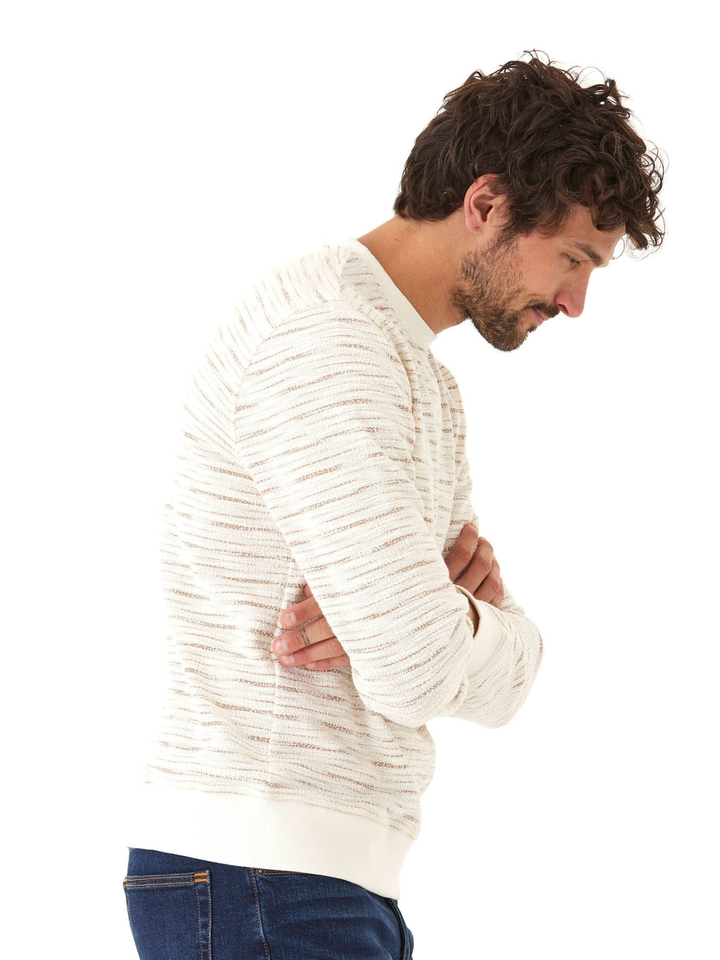 Shoreline Terry Crew Pullover with Subtle Striped Texture