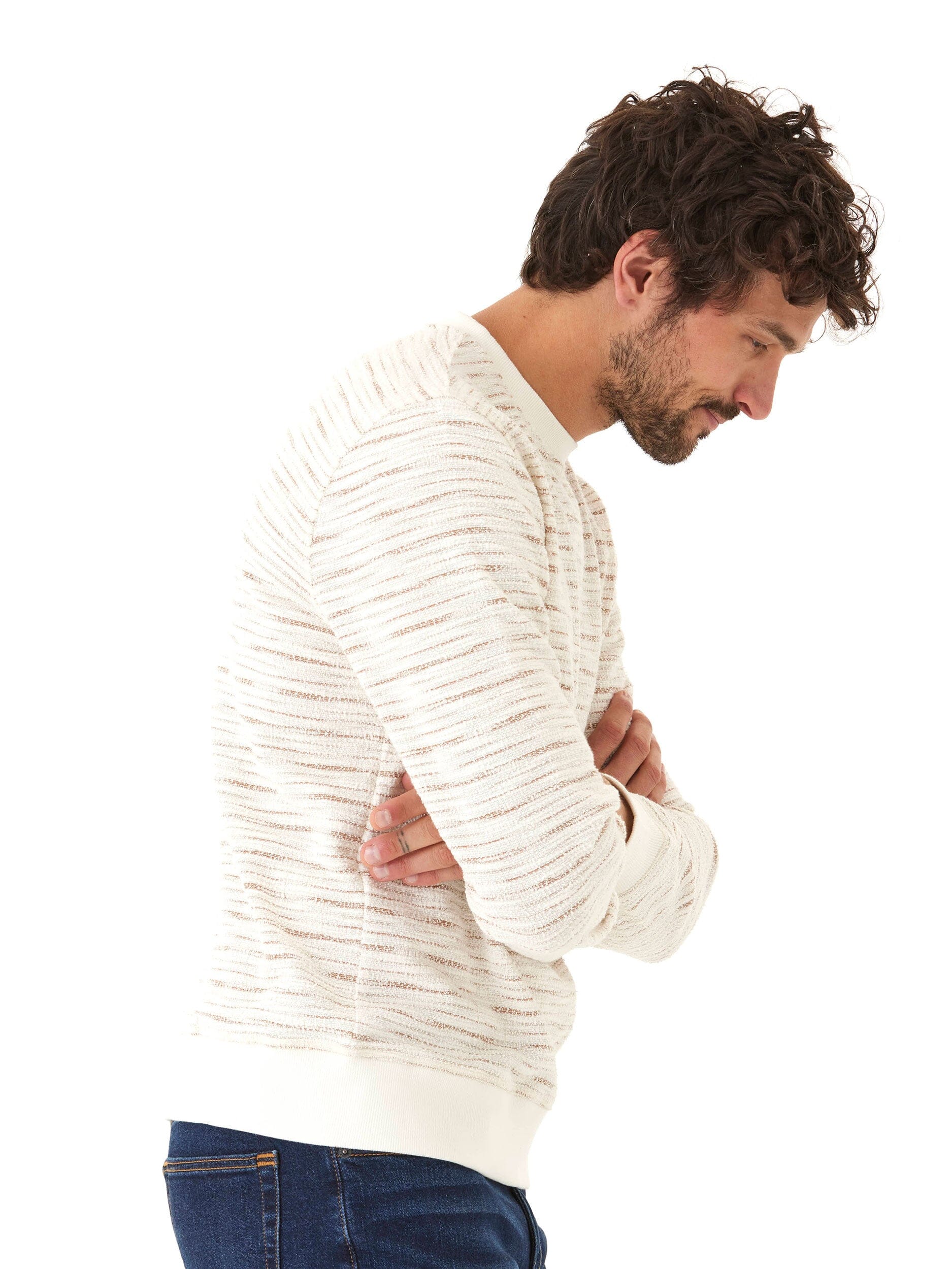 Shoreline Terry Crew Pullover with Subtle Striped Texture