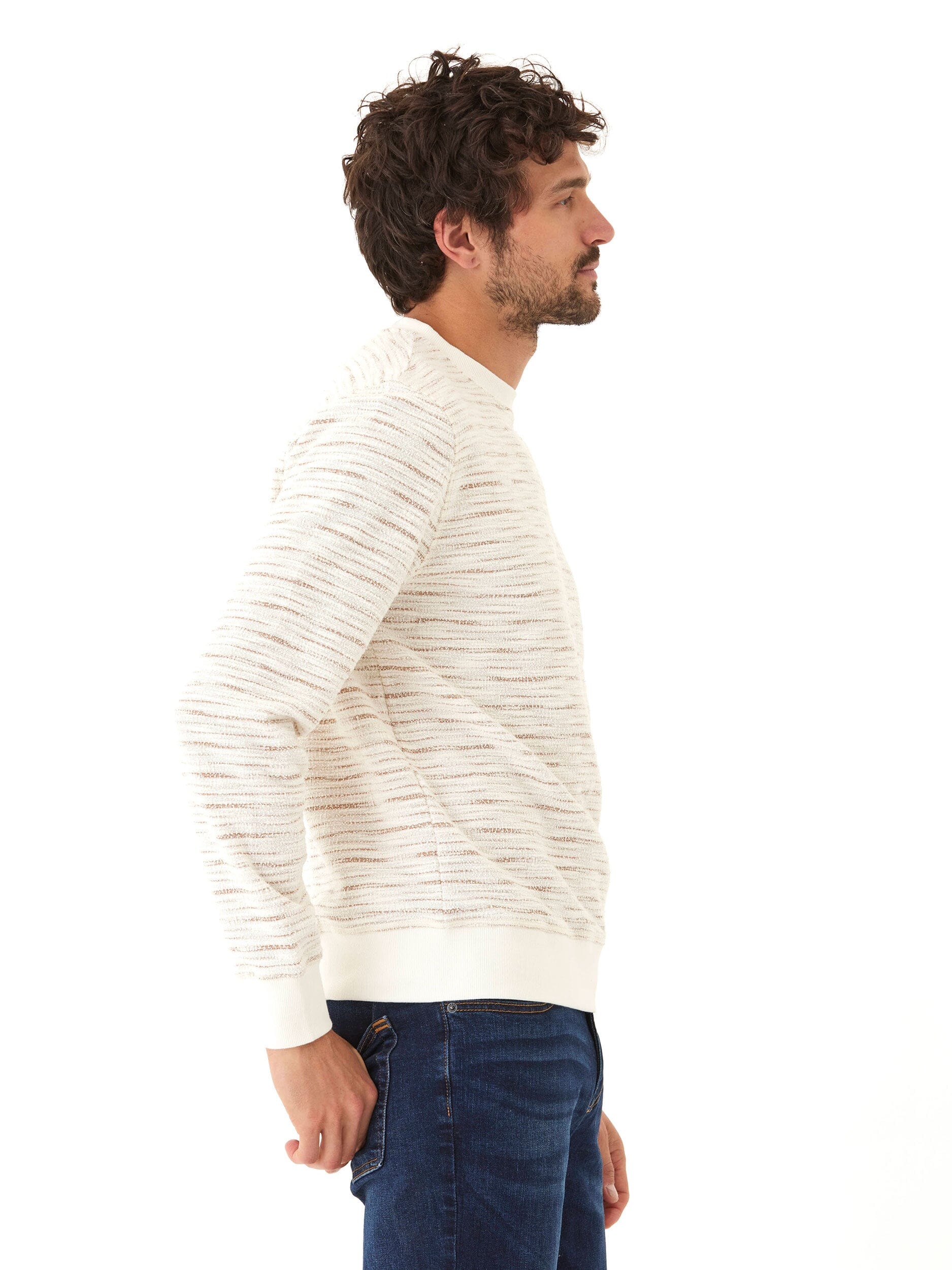 Shoreline Terry Crew Pullover with Subtle Striped Texture