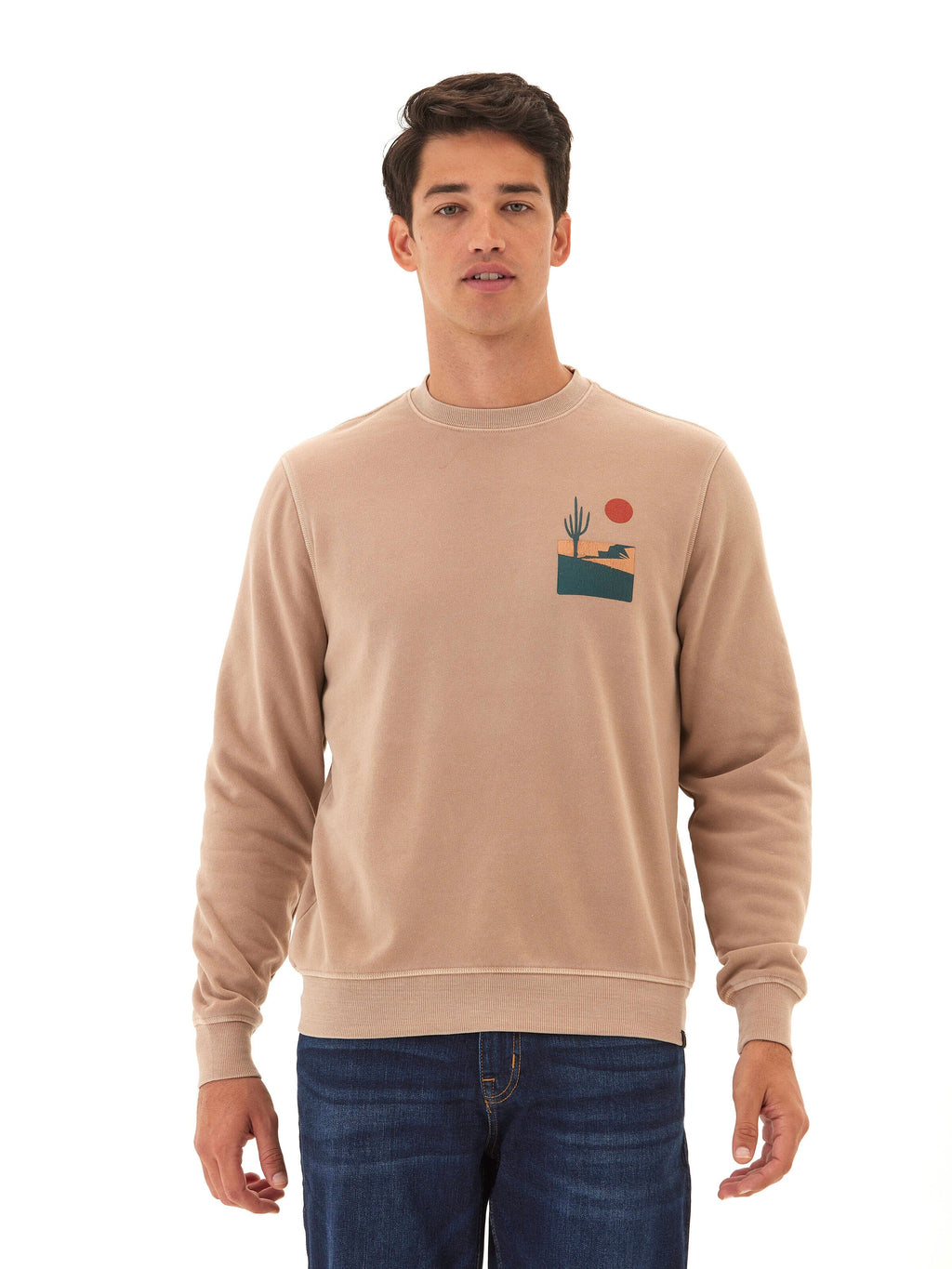 Mineral Wash Graphic Fleece Crew Pullover Sweatshirt