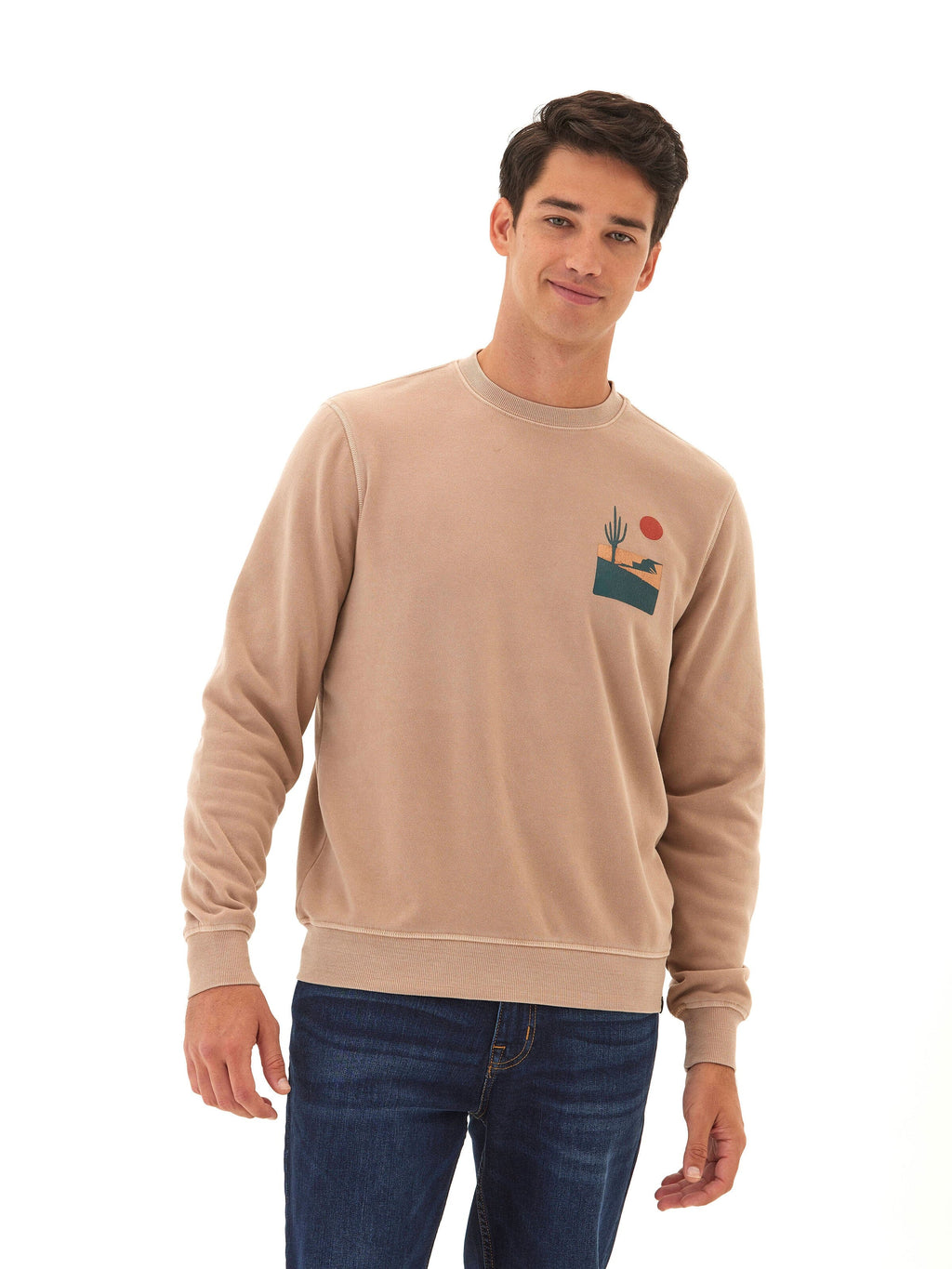 Mineral Wash Graphic Fleece Crew Pullover Sweatshirt