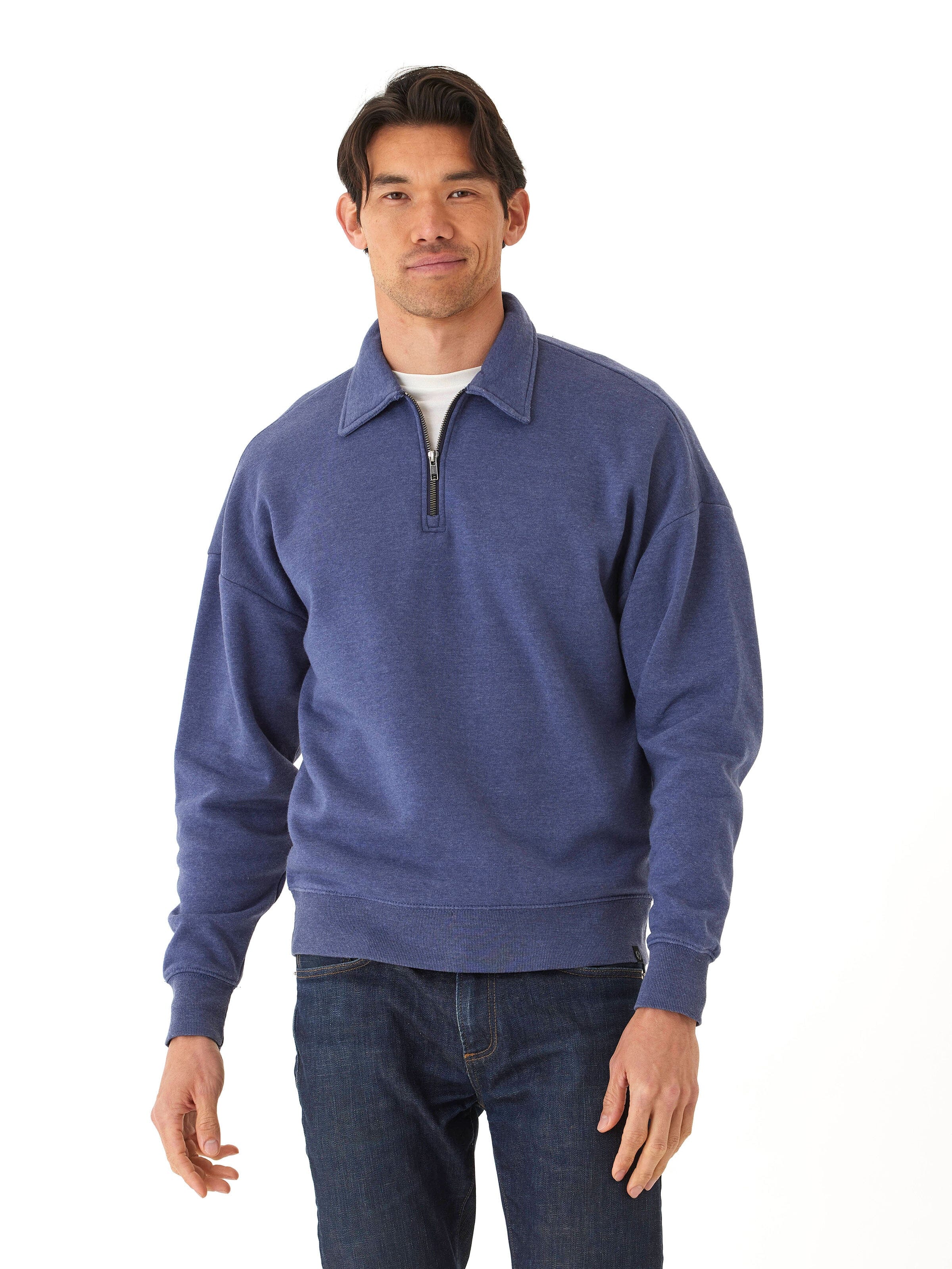 Gabe Mineral Wash Fleece 1/4 Zip Pullover in Blue